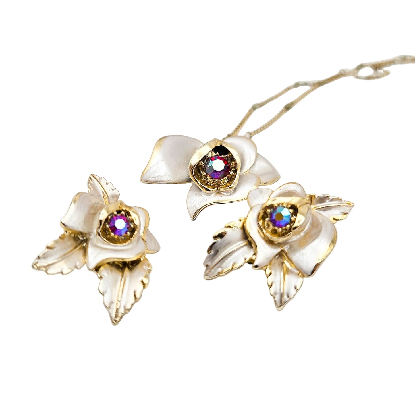 Signed Florenza Floral Necklace & Earrings Set - jewelry set detail