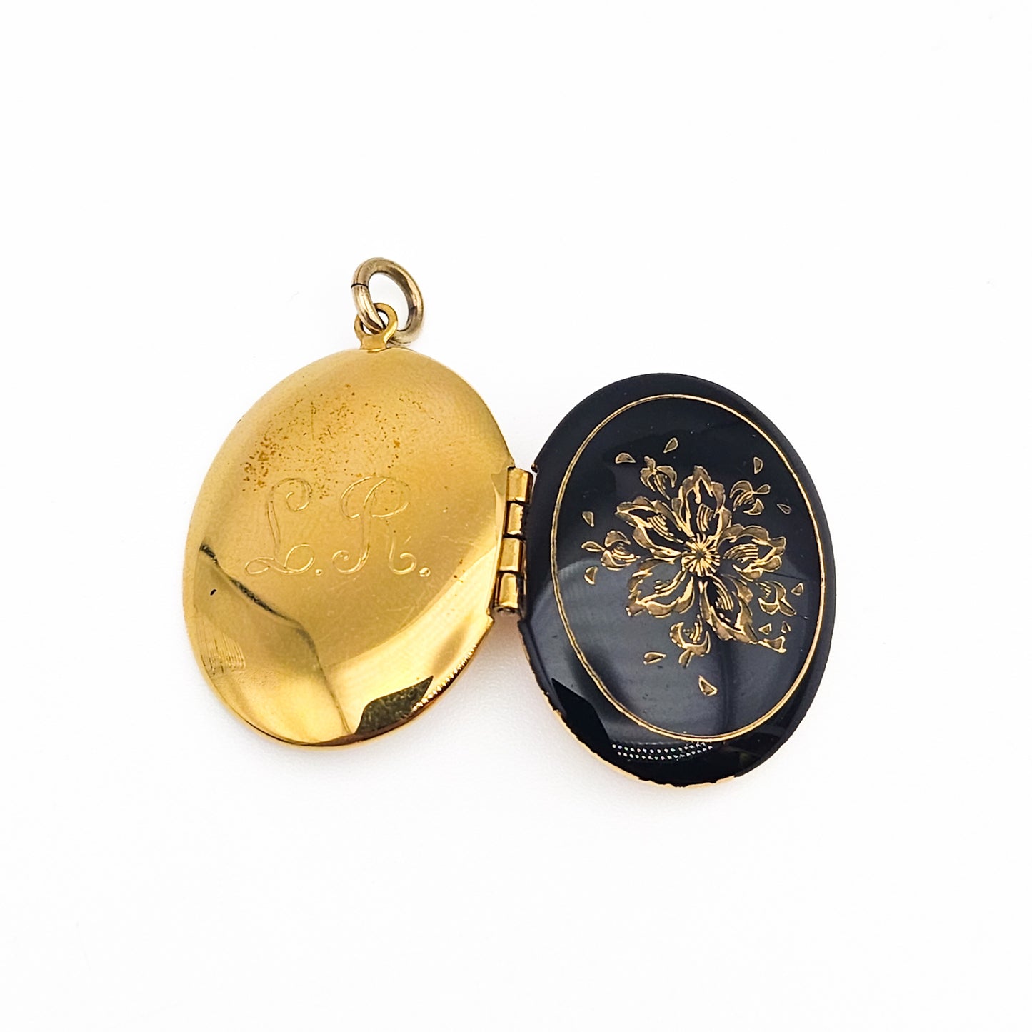 Black Enamel 14k Gold-Filled Floral Locket Necklace | Victorian Revival Jewelry