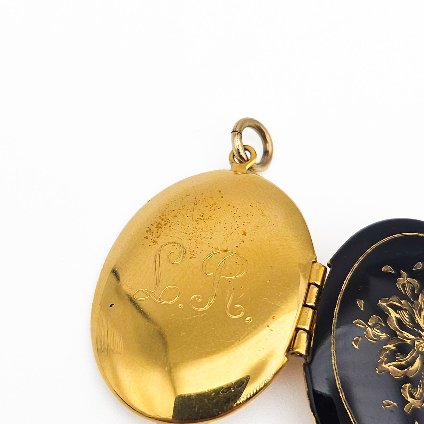 Black Enamel 14k Gold-Filled Floral Locket Necklace | Victorian Revival Jewelry