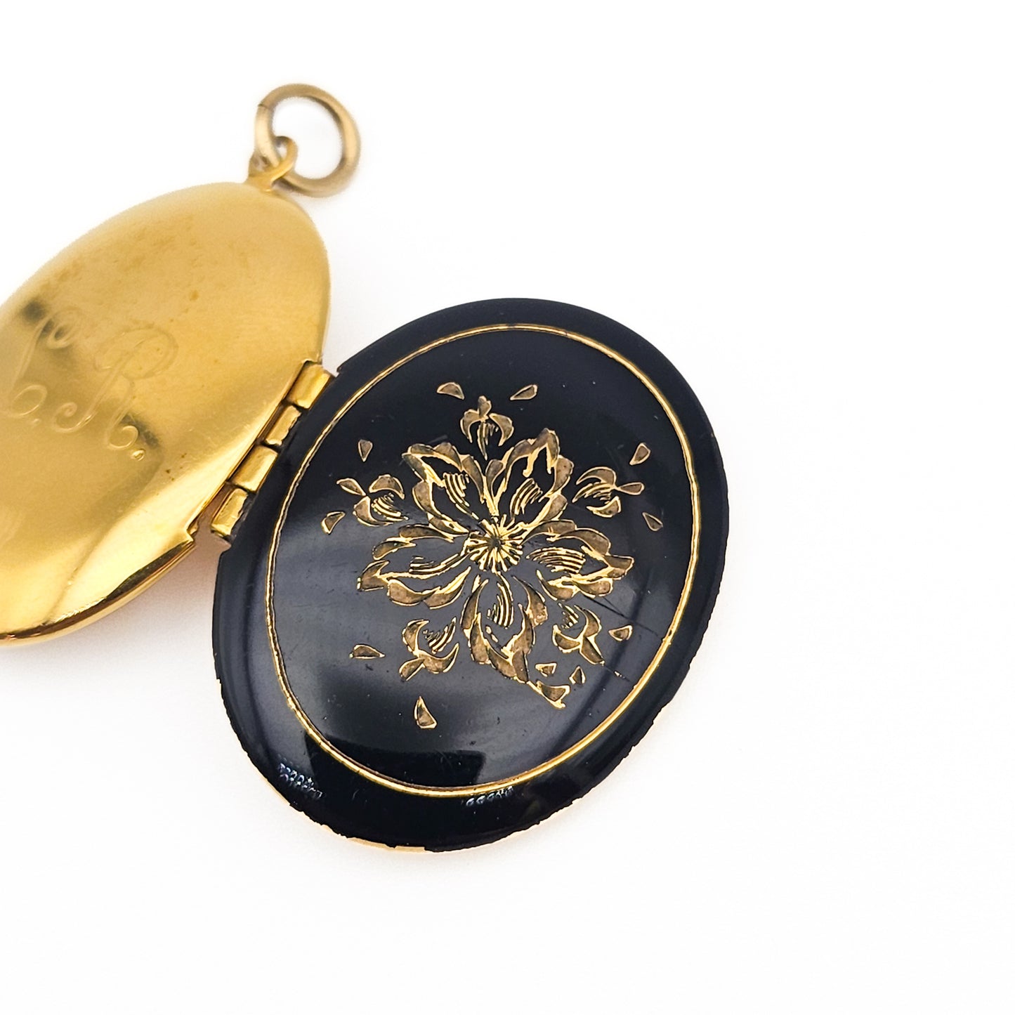 Black Enamel 14k Gold-Filled Floral Locket Necklace | Victorian Revival Jewelry