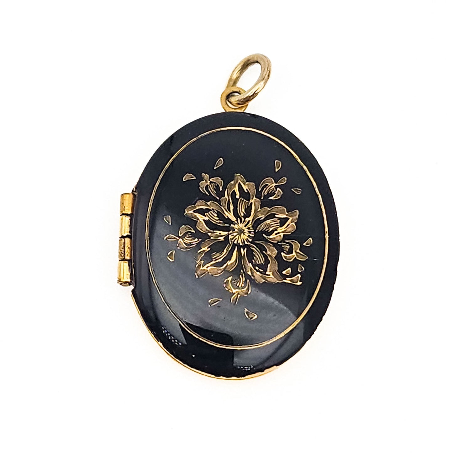 Black Enamel 14k Gold-Filled Floral Locket Necklace | Victorian Revival Jewelry