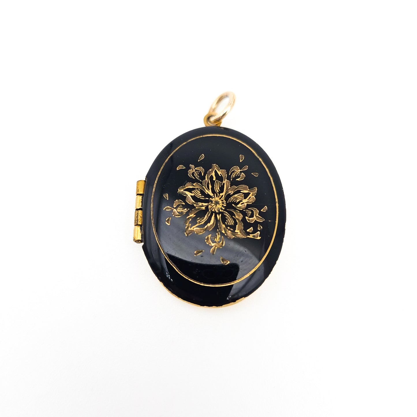 Black Enamel 14k Gold-Filled Floral Locket Necklace | Victorian Revival Jewelry