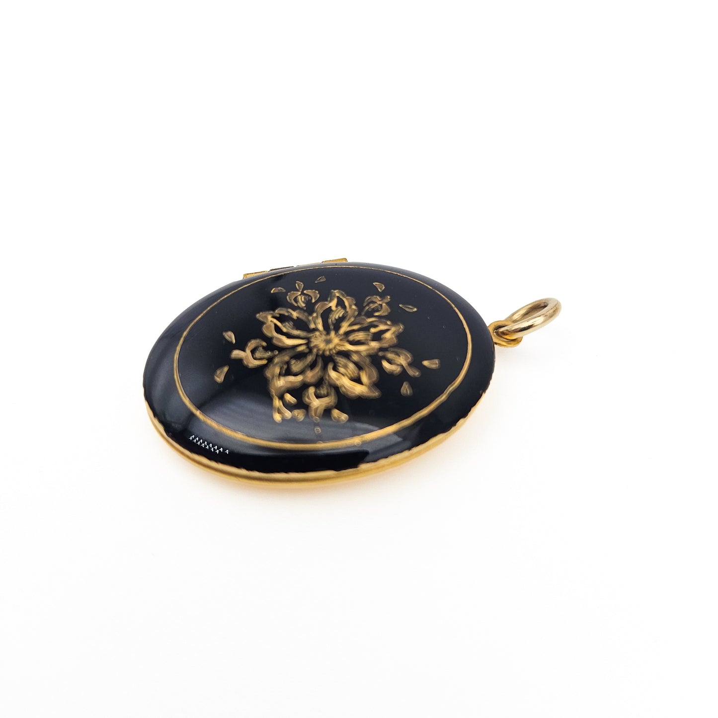 Black Enamel 14k Gold-Filled Floral Locket Necklace | Victorian Revival Jewelry
