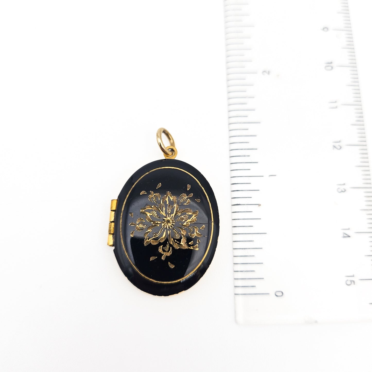 Black Enamel 14k Gold-Filled Floral Locket Necklace | Victorian Revival Jewelry