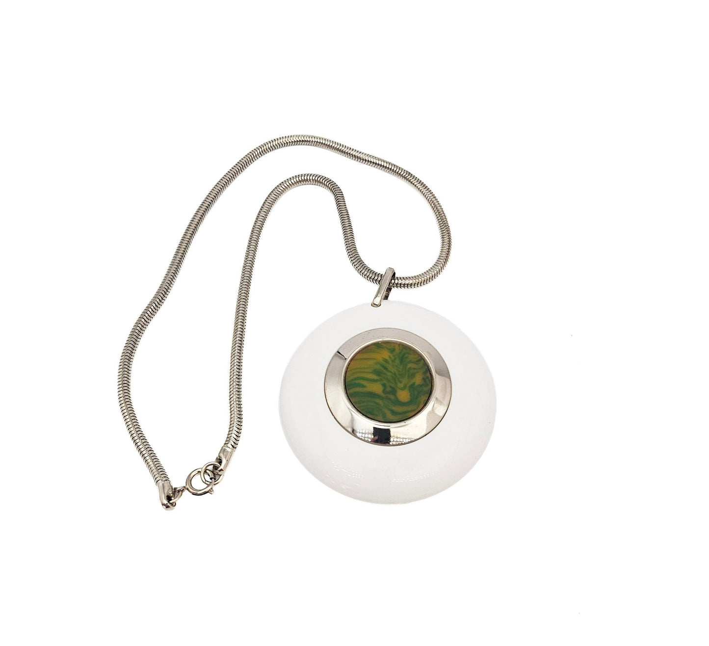 White Medallion & Tested Bakelite Retro Necklace | Vintage Statement Jewelry