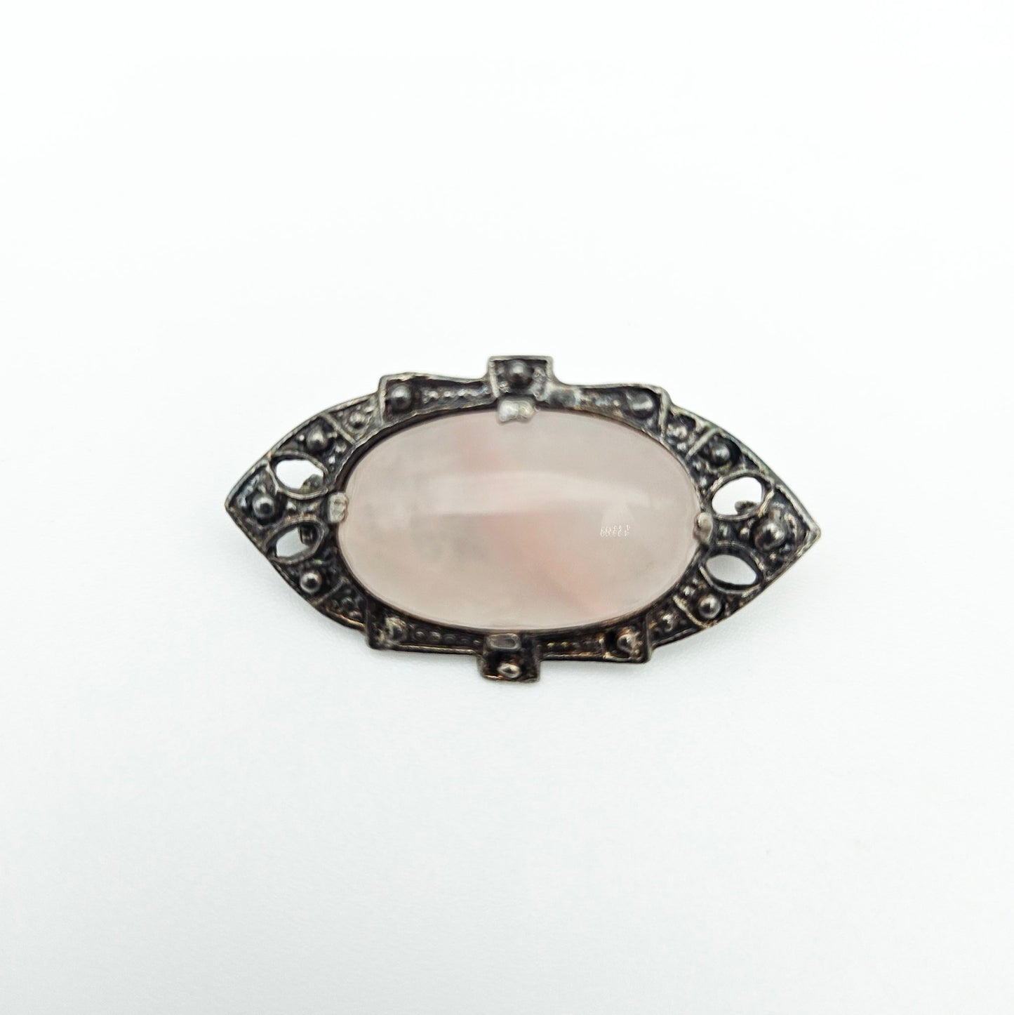 Sterling Silver Pink Quartz Brooch | Art Deco Era Vintage Pin