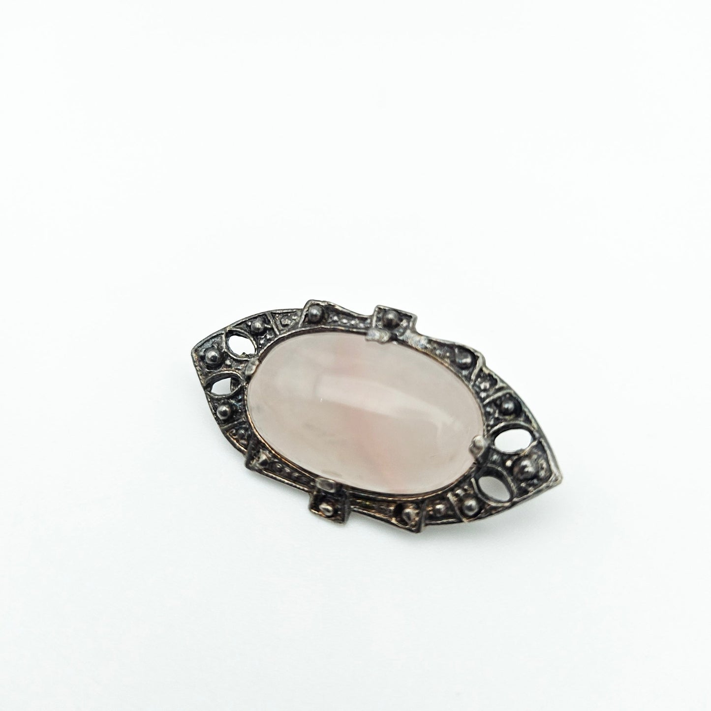 Sterling Silver Pink Quartz Brooch | Art Deco Era Vintage Pin