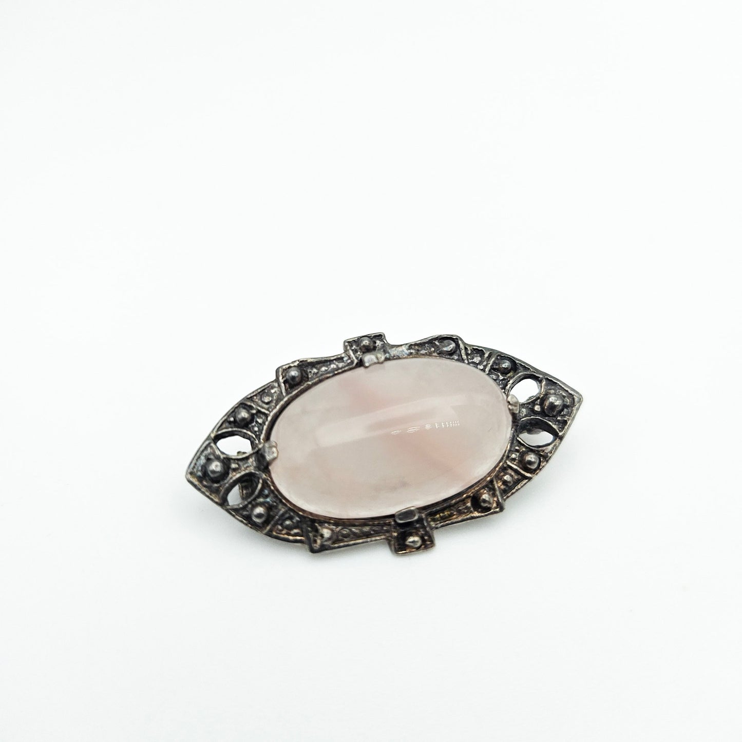 Sterling Silver Pink Quartz Brooch | Art Deco Era Vintage Pin