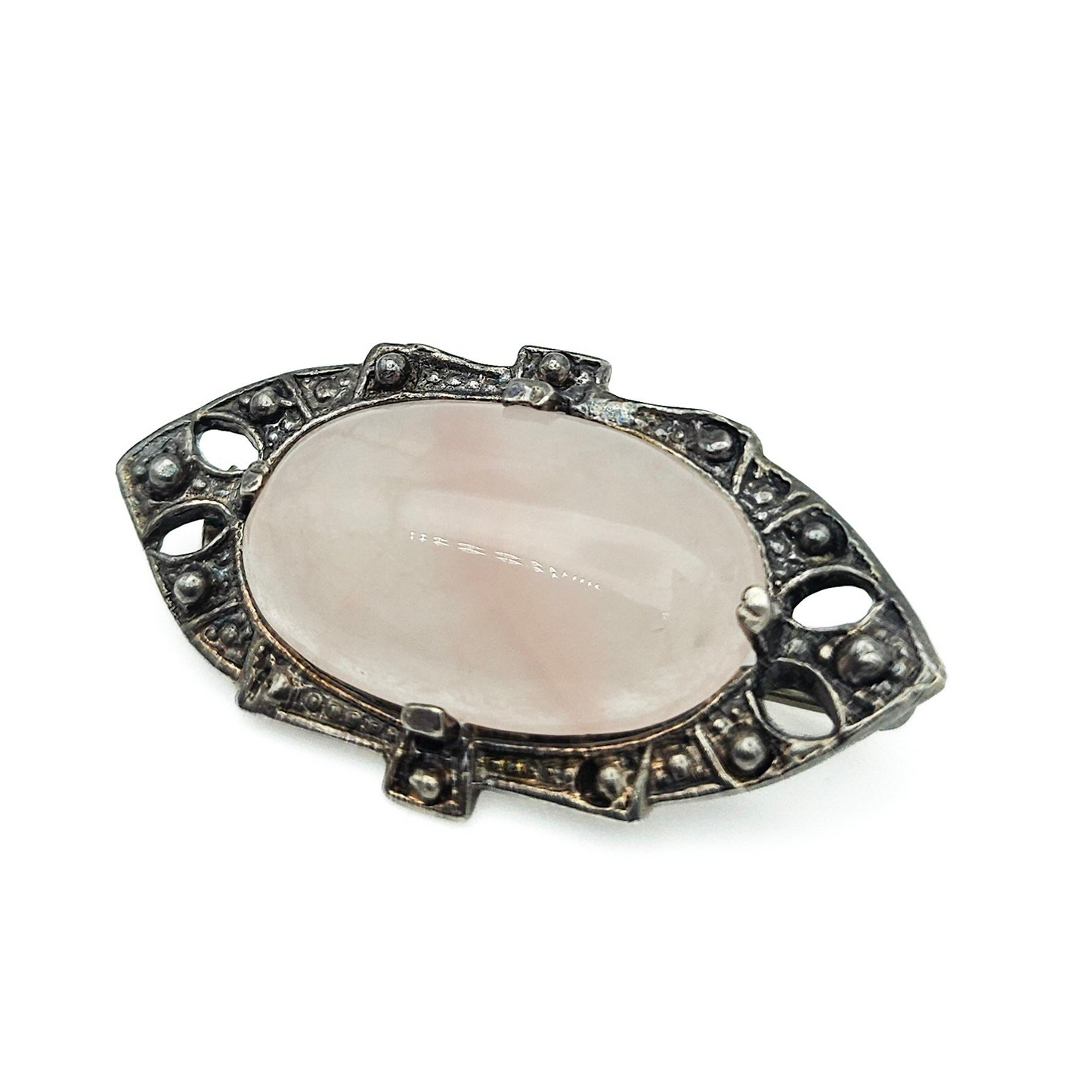 Sterling Silver Pink Quartz Brooch | Art Deco Era Vintage Pin