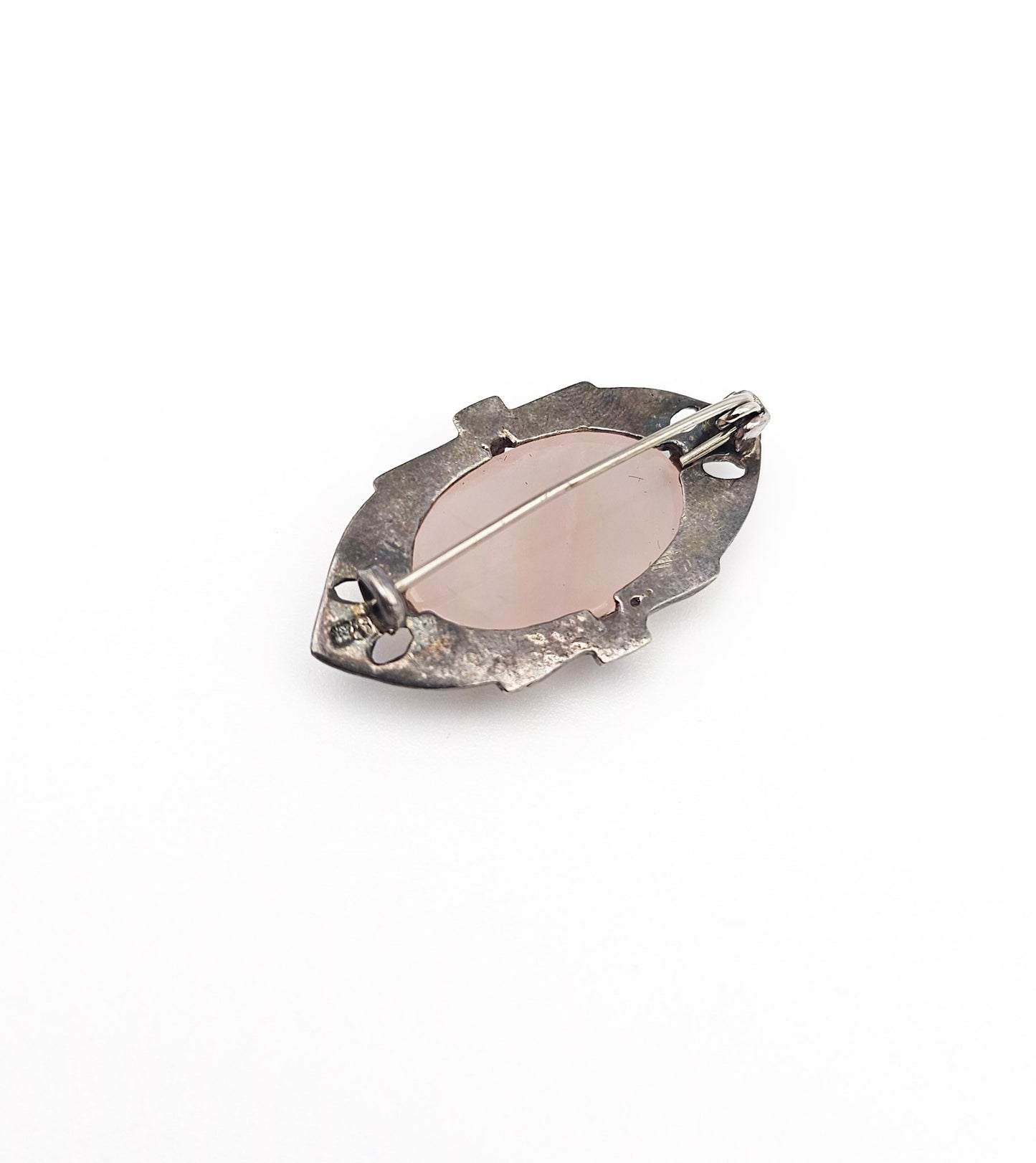 Sterling Silver Pink Quartz Brooch | Art Deco Era Vintage Pin