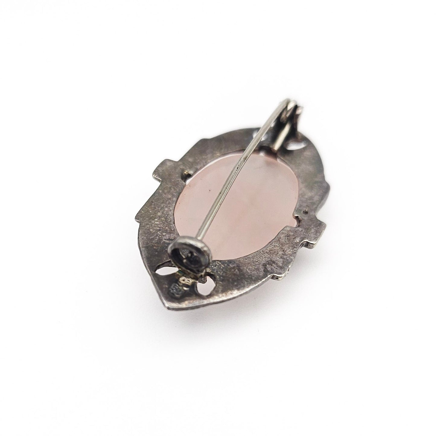 Sterling Silver Pink Quartz Brooch | Art Deco Era Vintage Pin