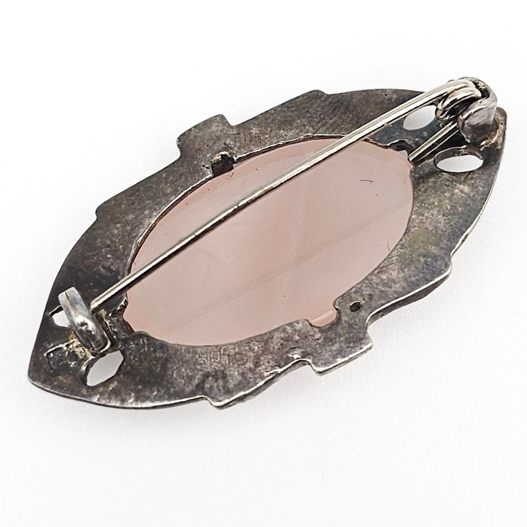 Sterling Silver Pink Quartz Brooch | Art Deco Era Vintage Pin