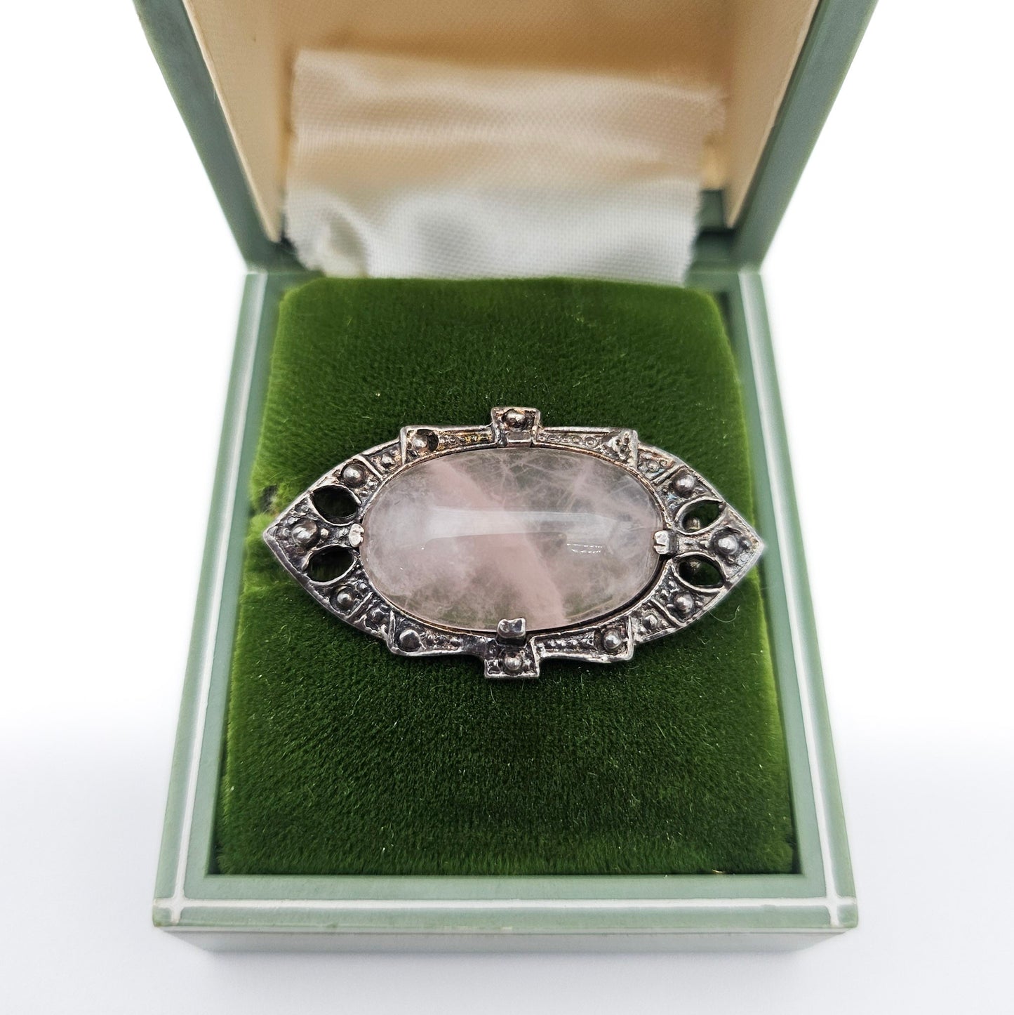 Sterling Silver Pink Quartz Brooch | Art Deco Era Vintage Pin