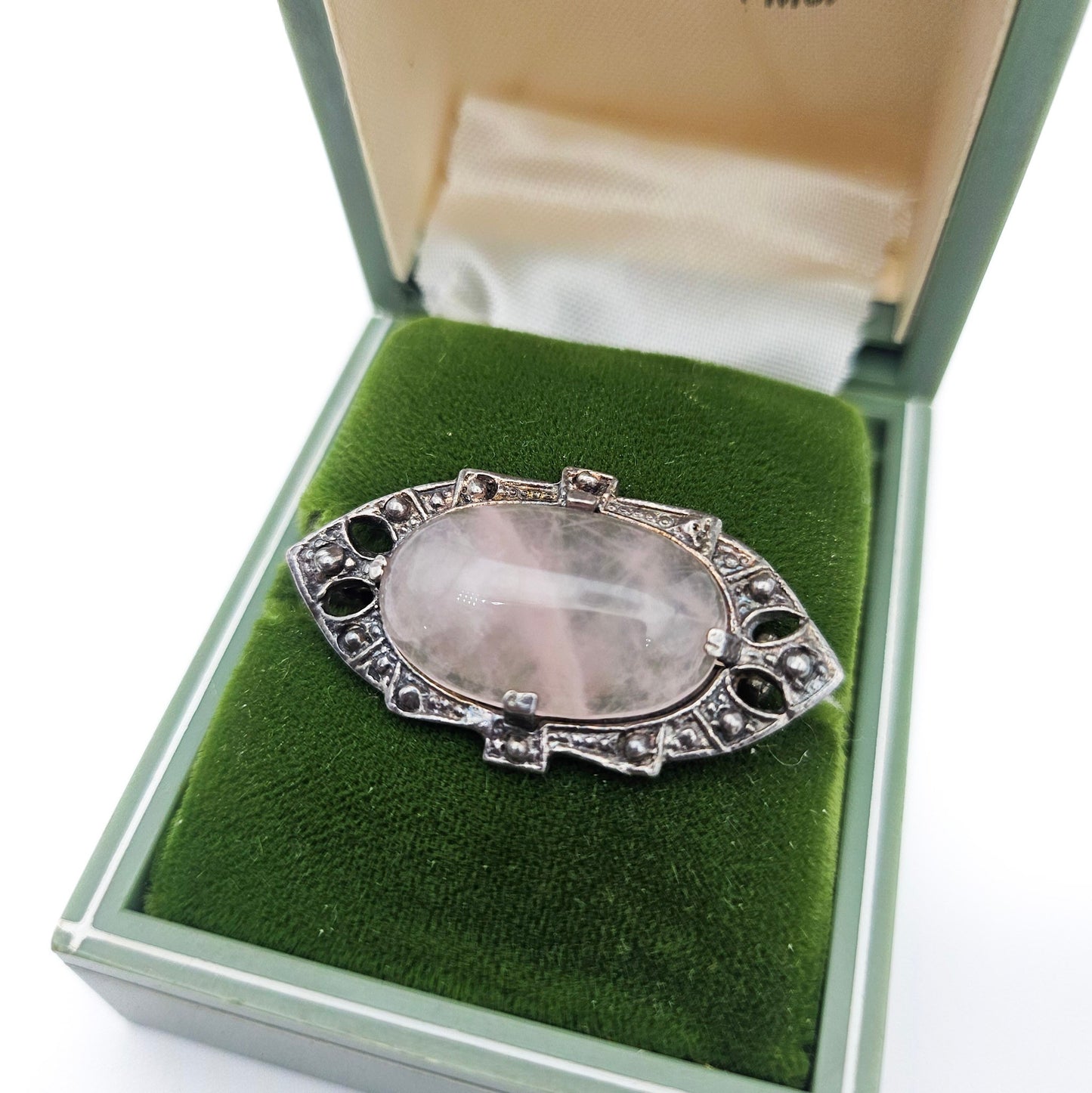 Sterling Silver Pink Quartz Brooch | Art Deco Era Vintage Pin