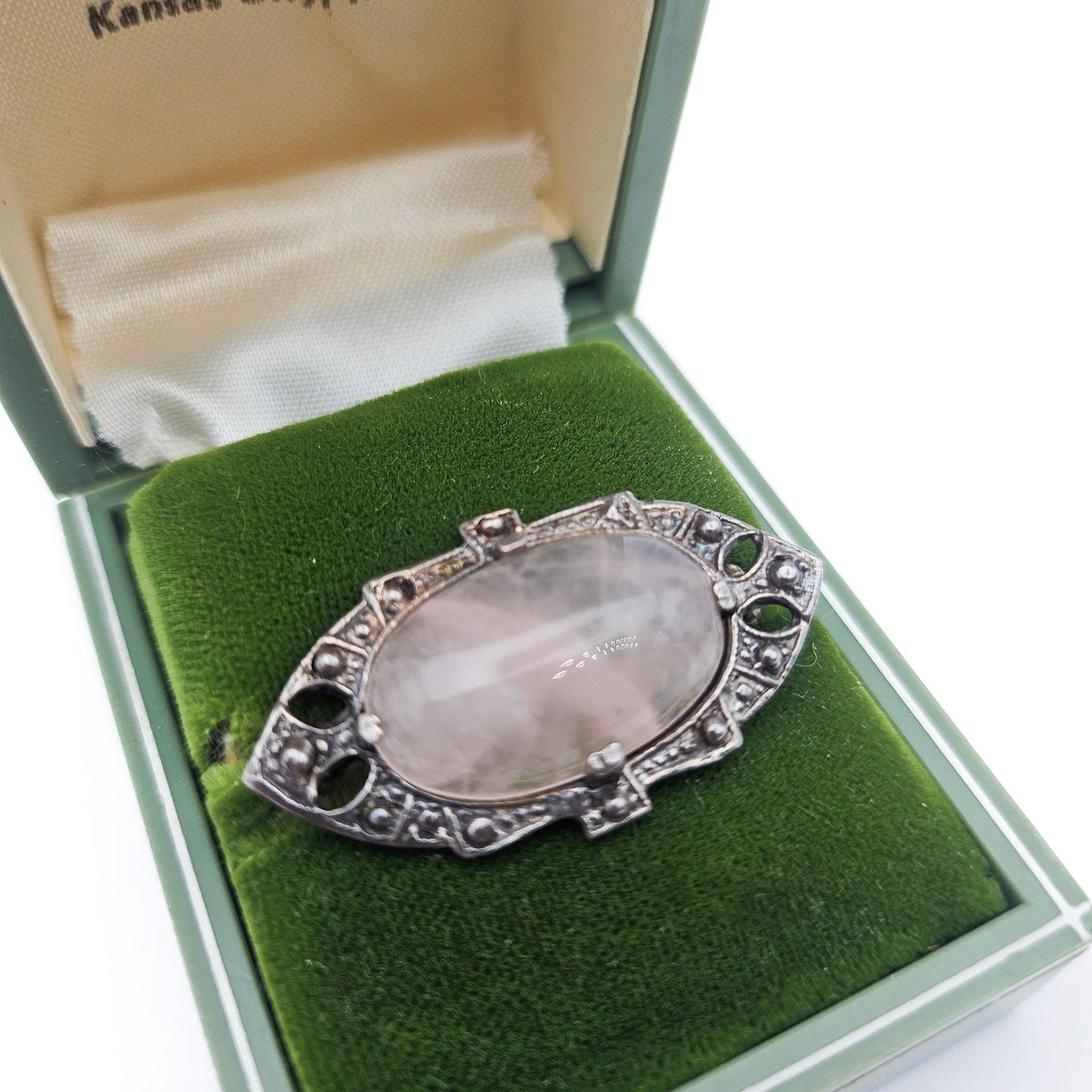 Sterling Silver Pink Quartz Brooch | Art Deco Era Vintage Pin