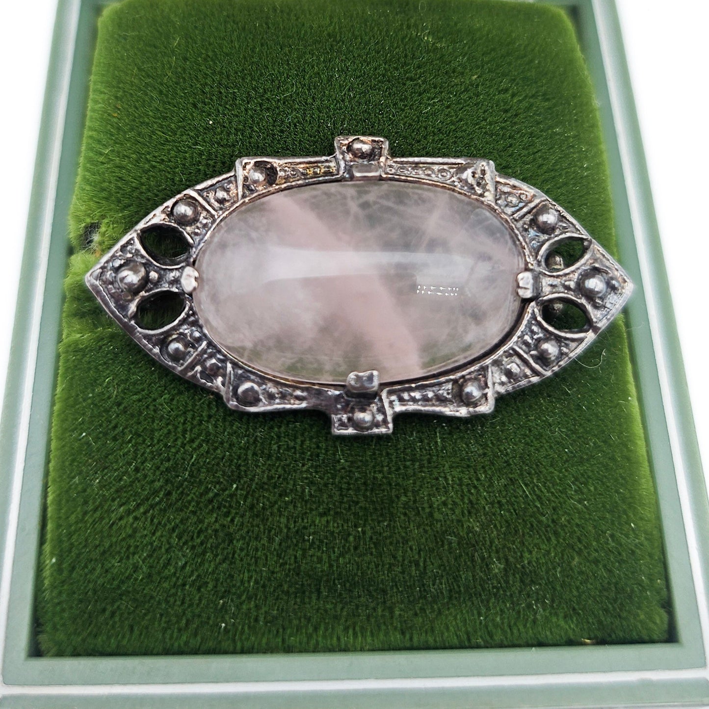 Sterling Silver Pink Quartz Brooch | Art Deco Era Vintage Pin