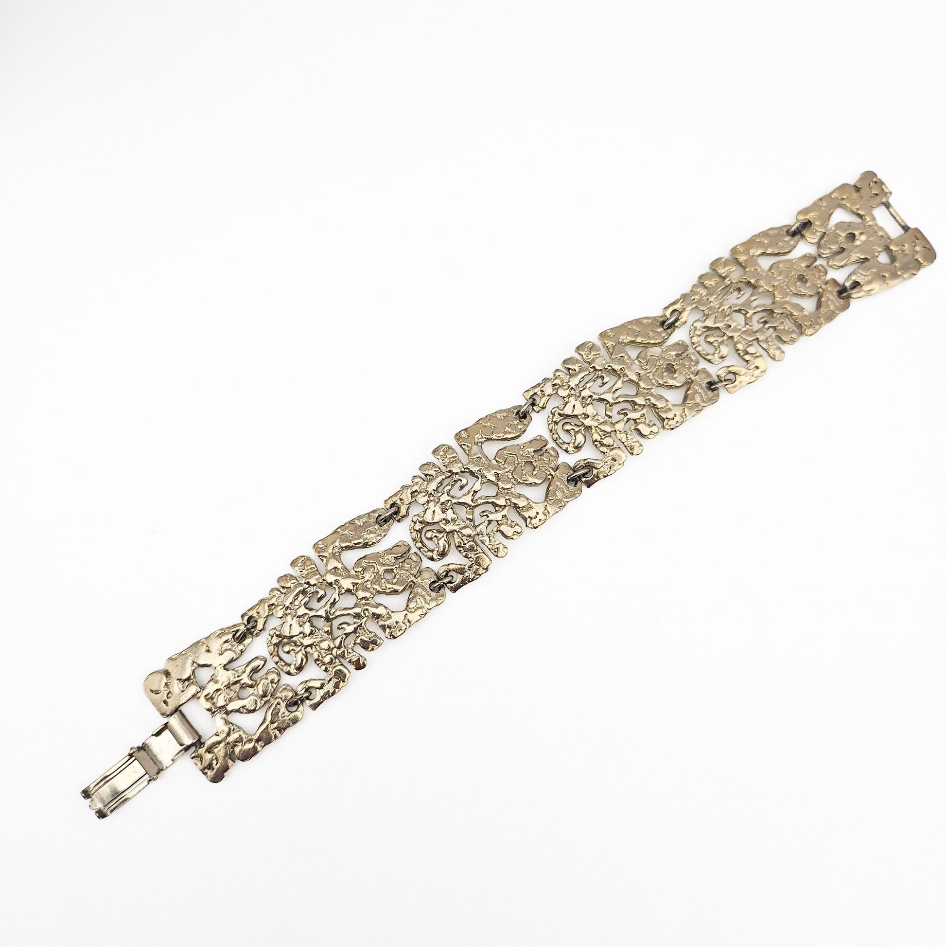 Vintage Brutalist Silver-Tone Bracelet - bracelet detail