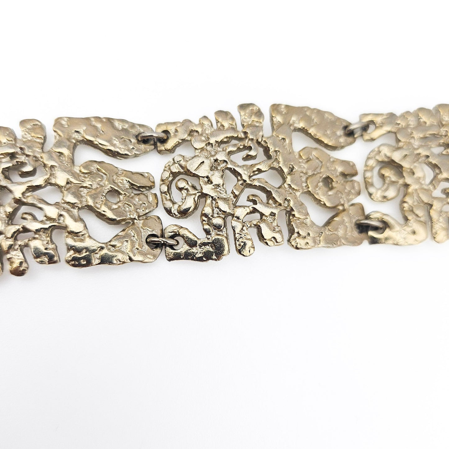 Vintage Brutalist Silver-Tone Bracelet - bracelet detail