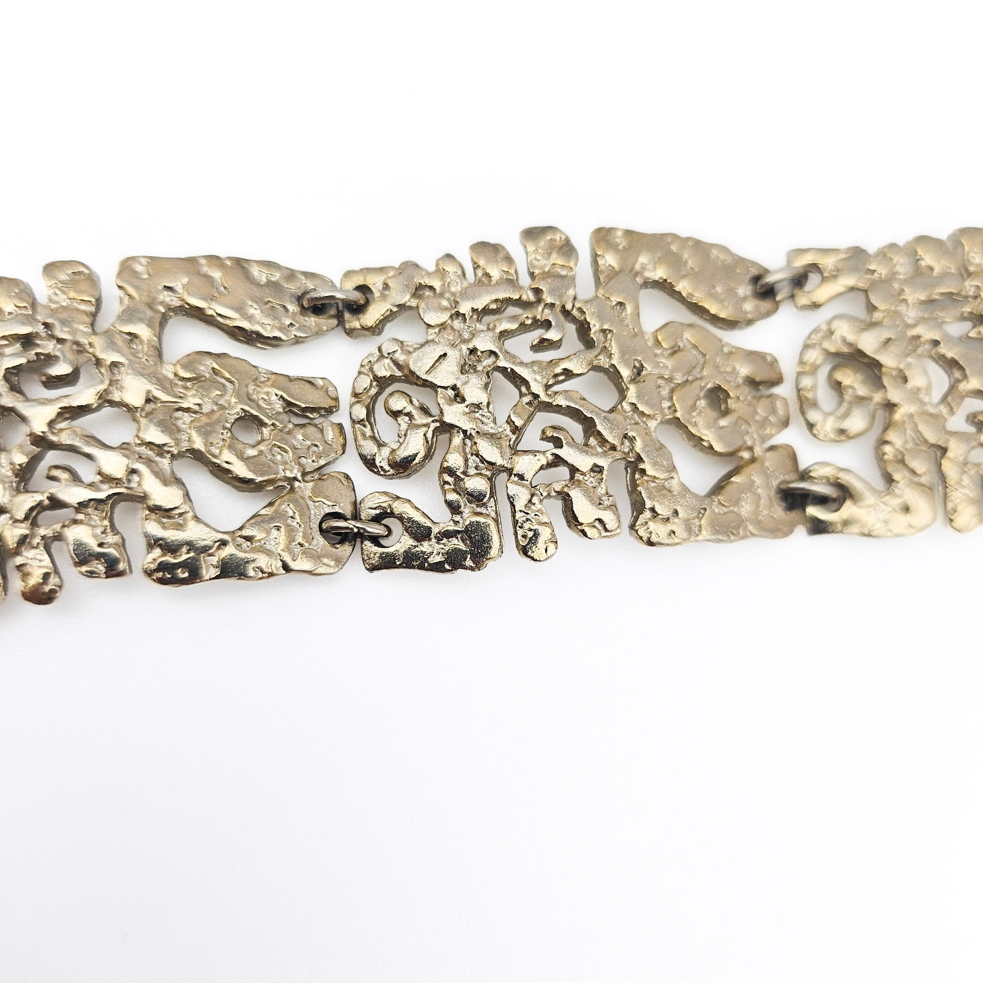 Vintage Brutalist Silver-Tone Bracelet - bracelet detail