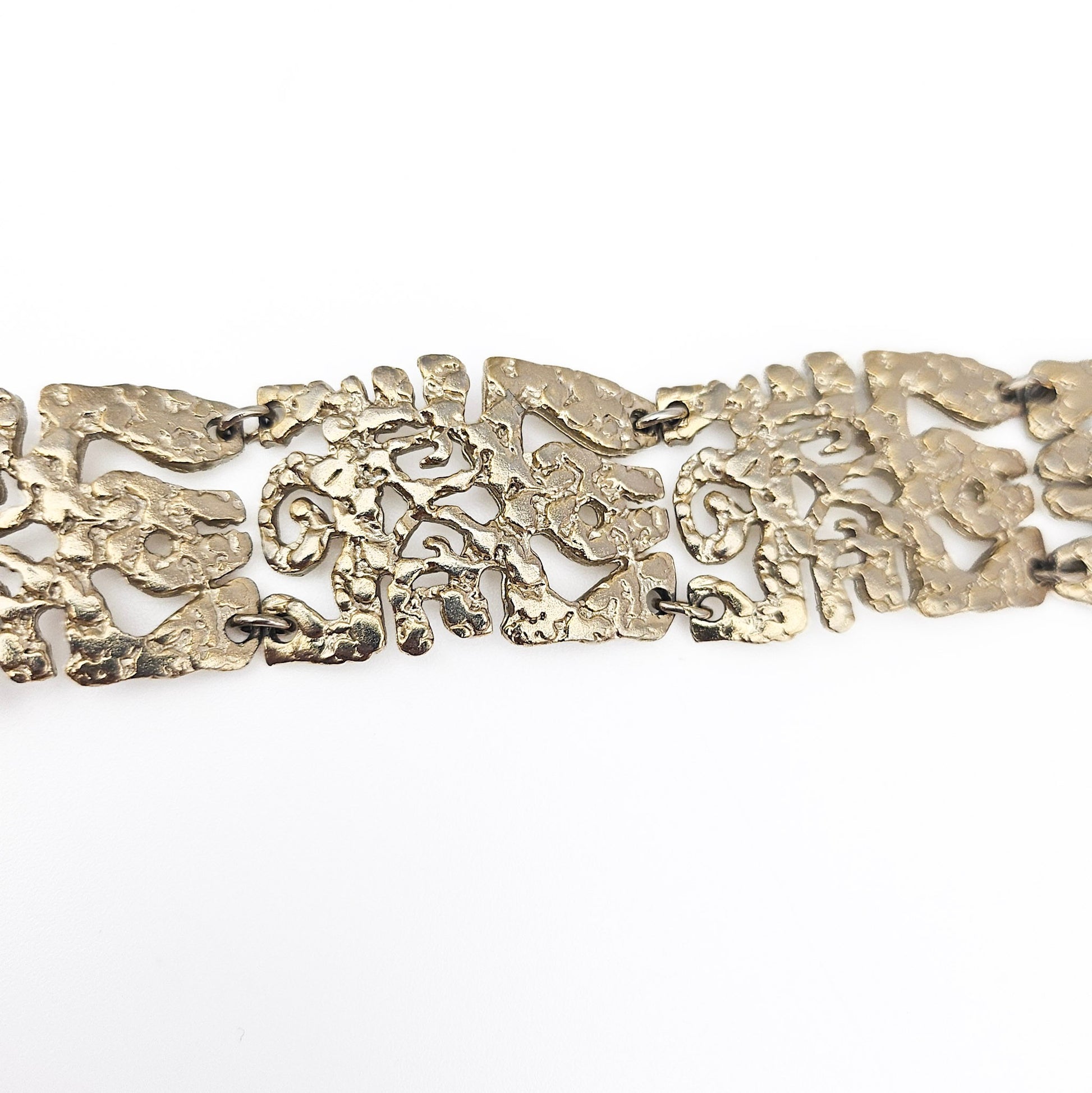 Vintage Brutalist Silver-Tone Bracelet - bracelet detail