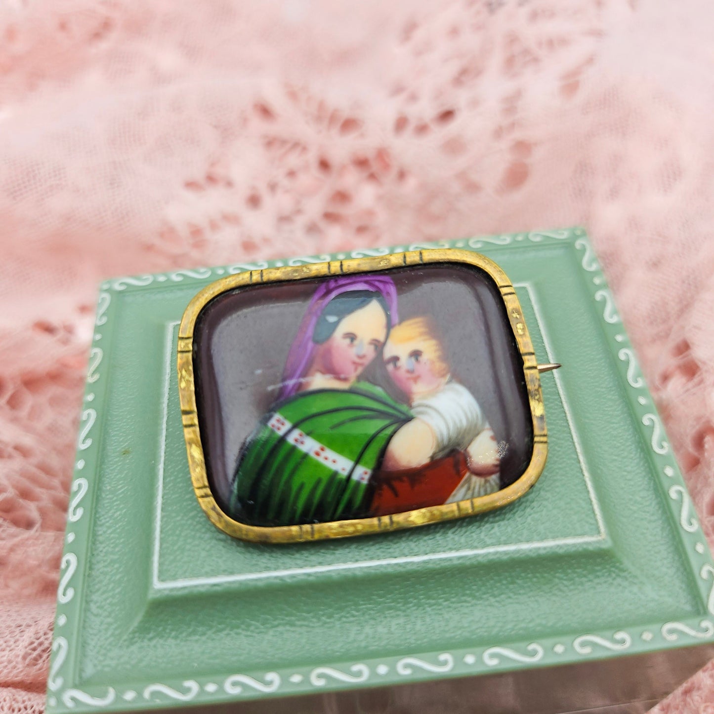 Victorian Hand-Painted Madonna & Child Brooch - Victorian / Antique Inspired vintage jewelry