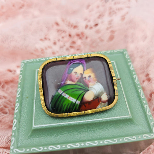 Victorian Hand-Painted Madonna & Child Brooch - Victorian / Antique Inspired vintage jewelry