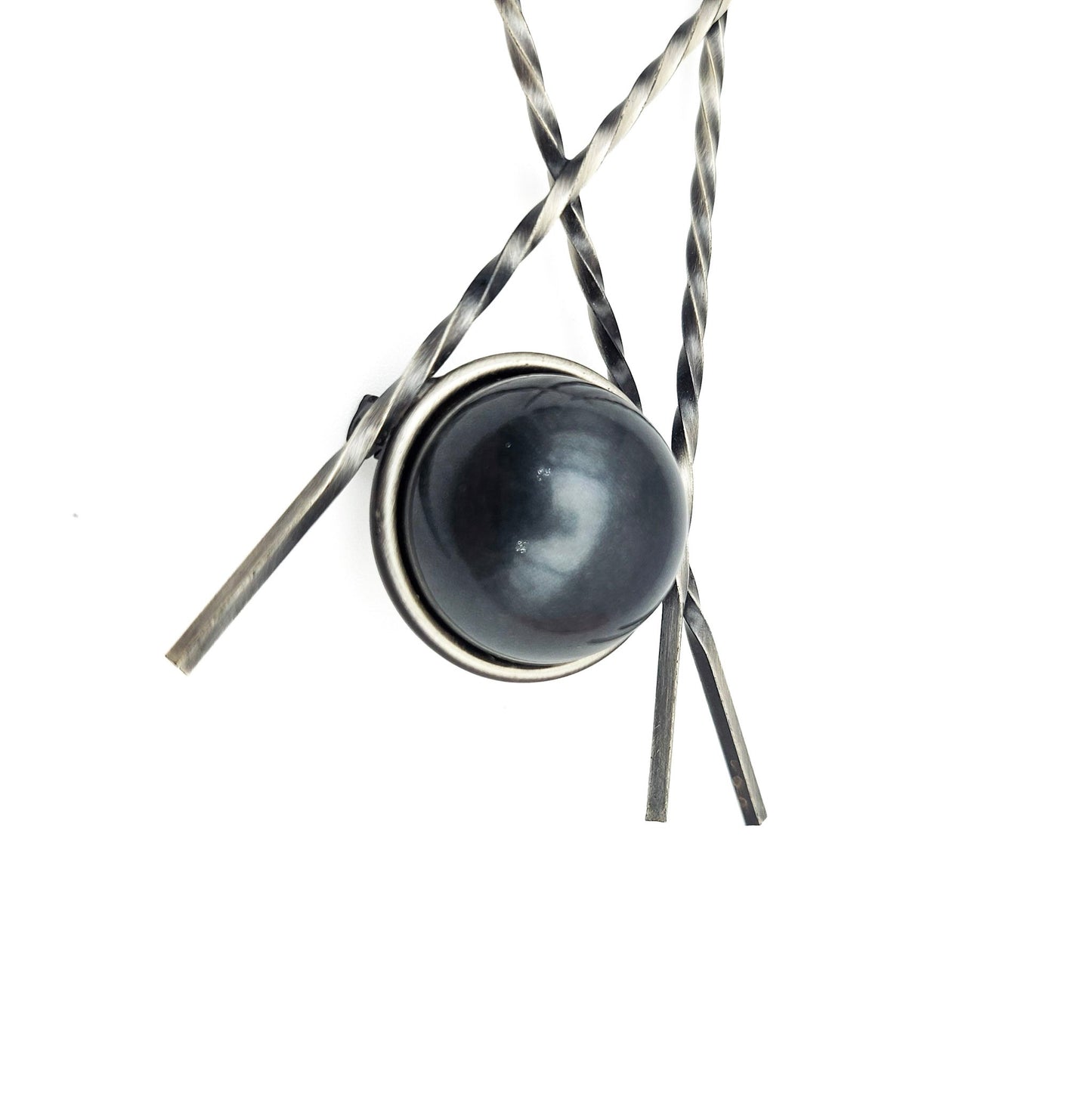Vintage Brutalist Black Ball Stick Brooch - brooch detail