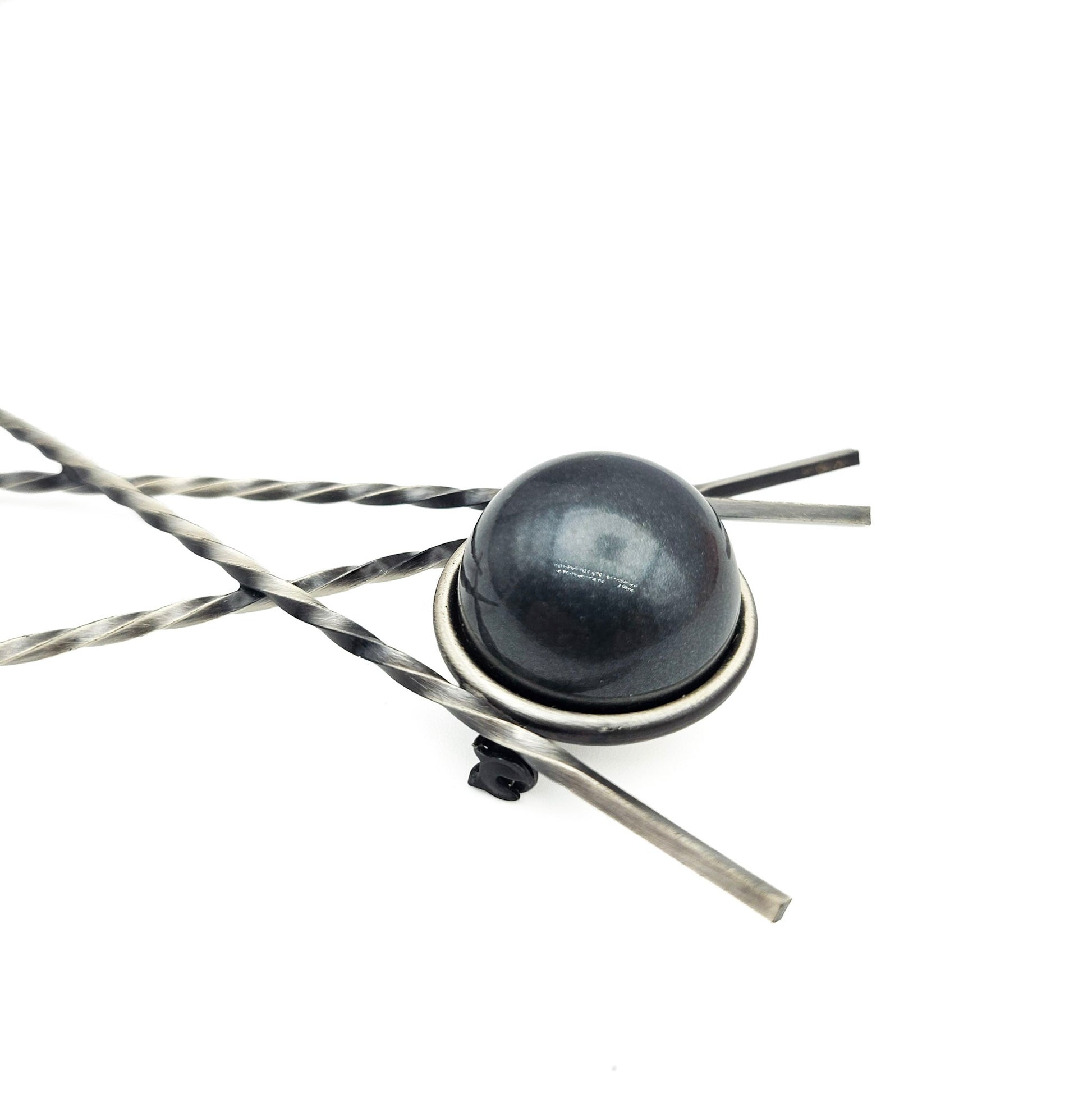 Vintage Brutalist Black Ball Stick Brooch - brooch detail