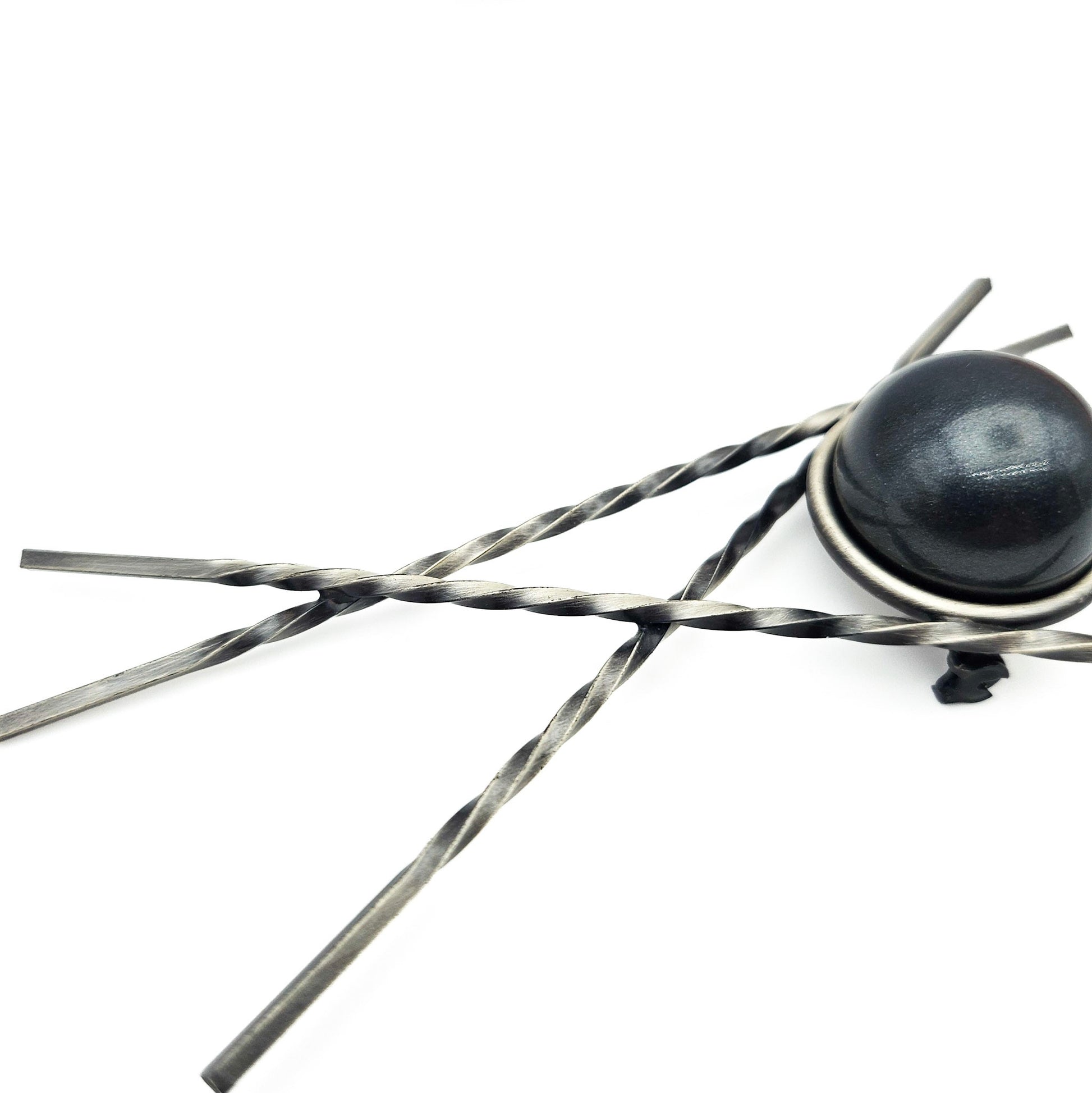 Vintage Brutalist Black Ball Stick Brooch - brooch detail