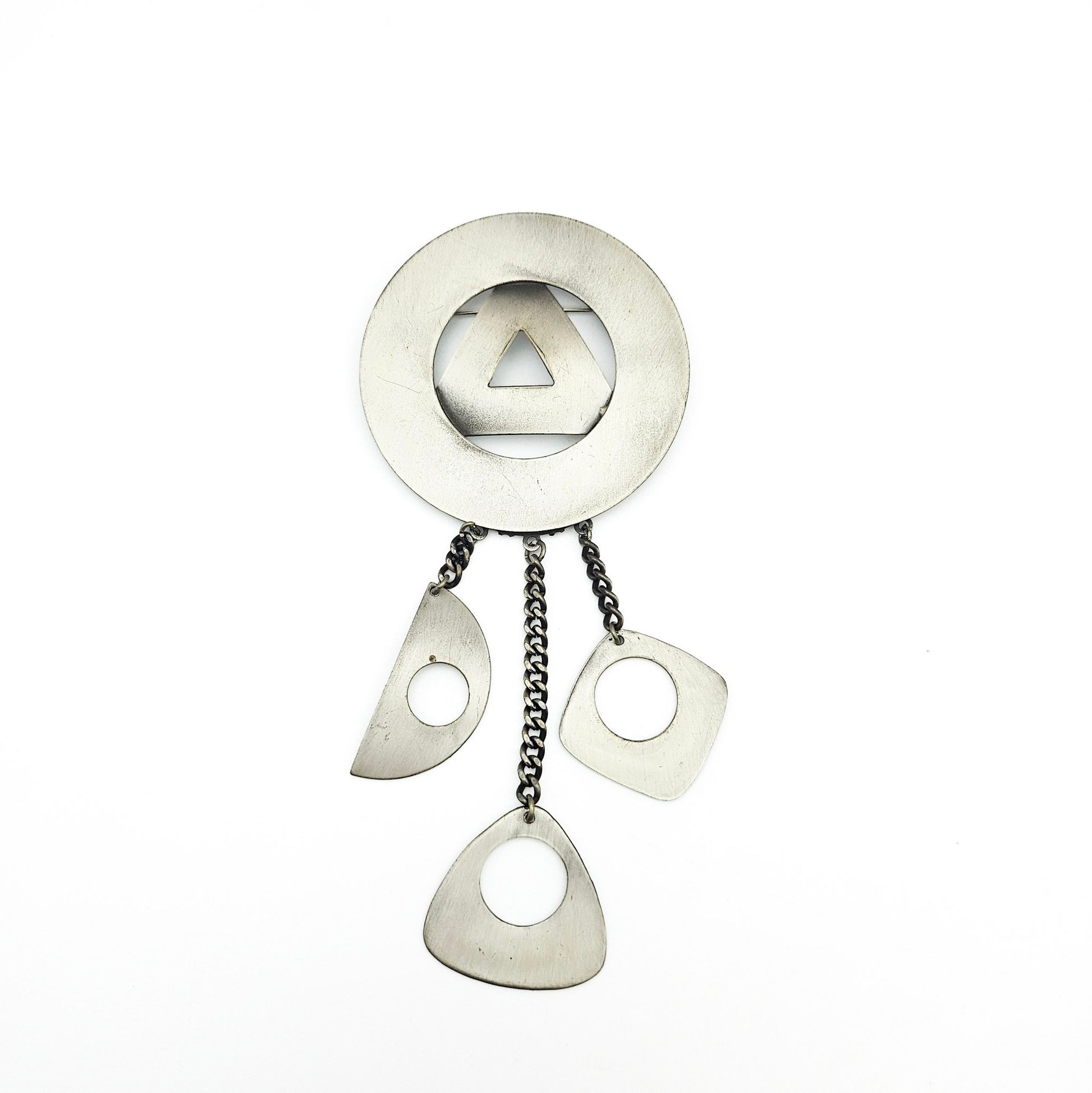 Vintage Brutalist Three-Dangle Brooch - brooch detail