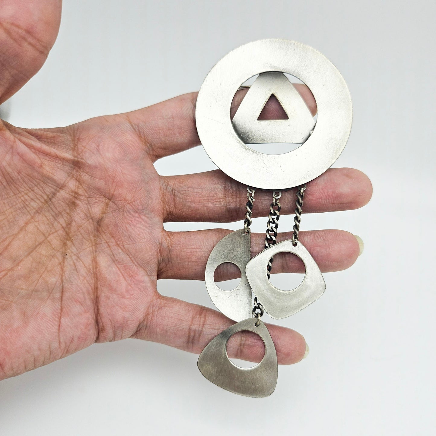 Vintage Brutalist Three-Dangle Brooch - brooch detail