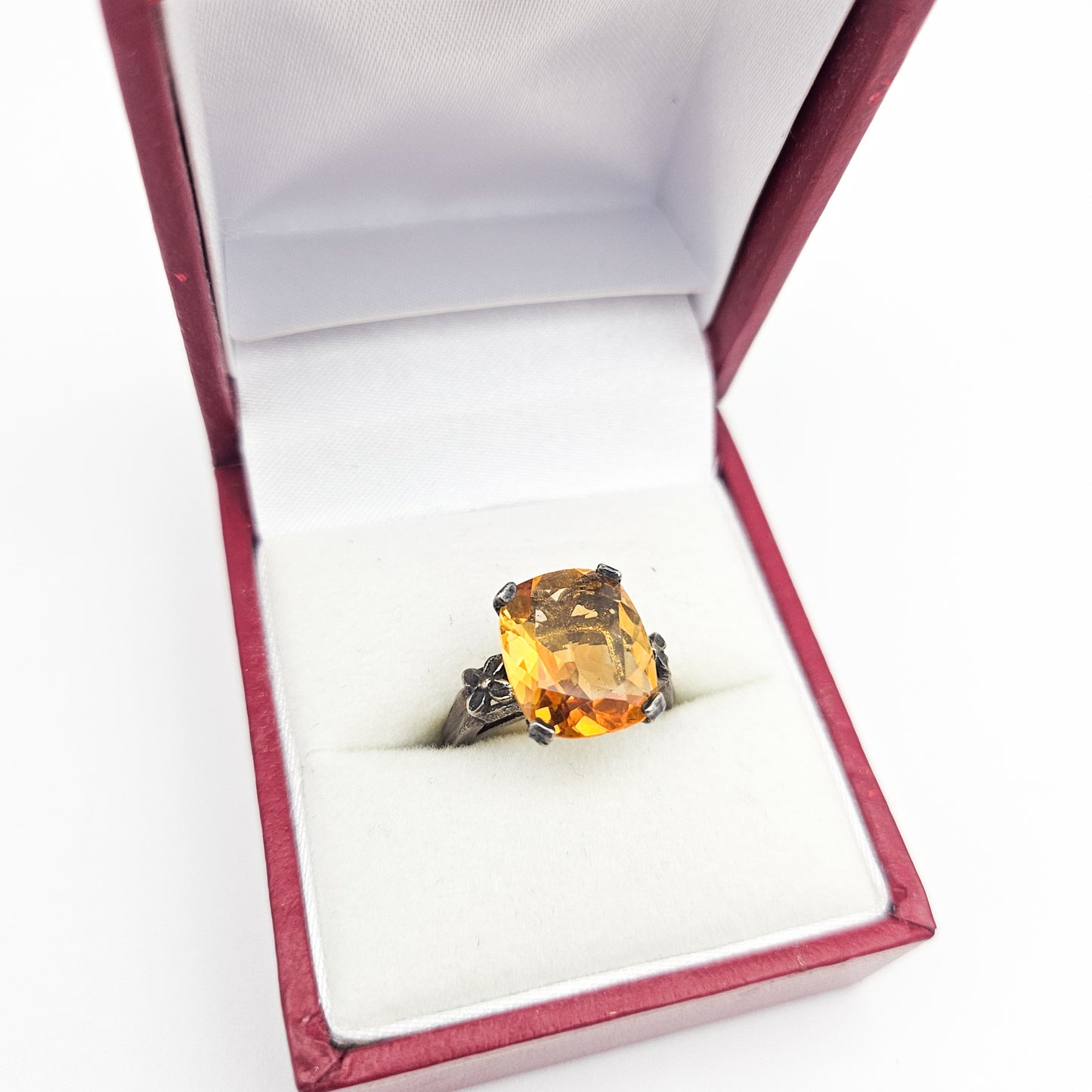Sterling Silver Citrine Statement Ring | Art Deco Revival Estate Jewelry