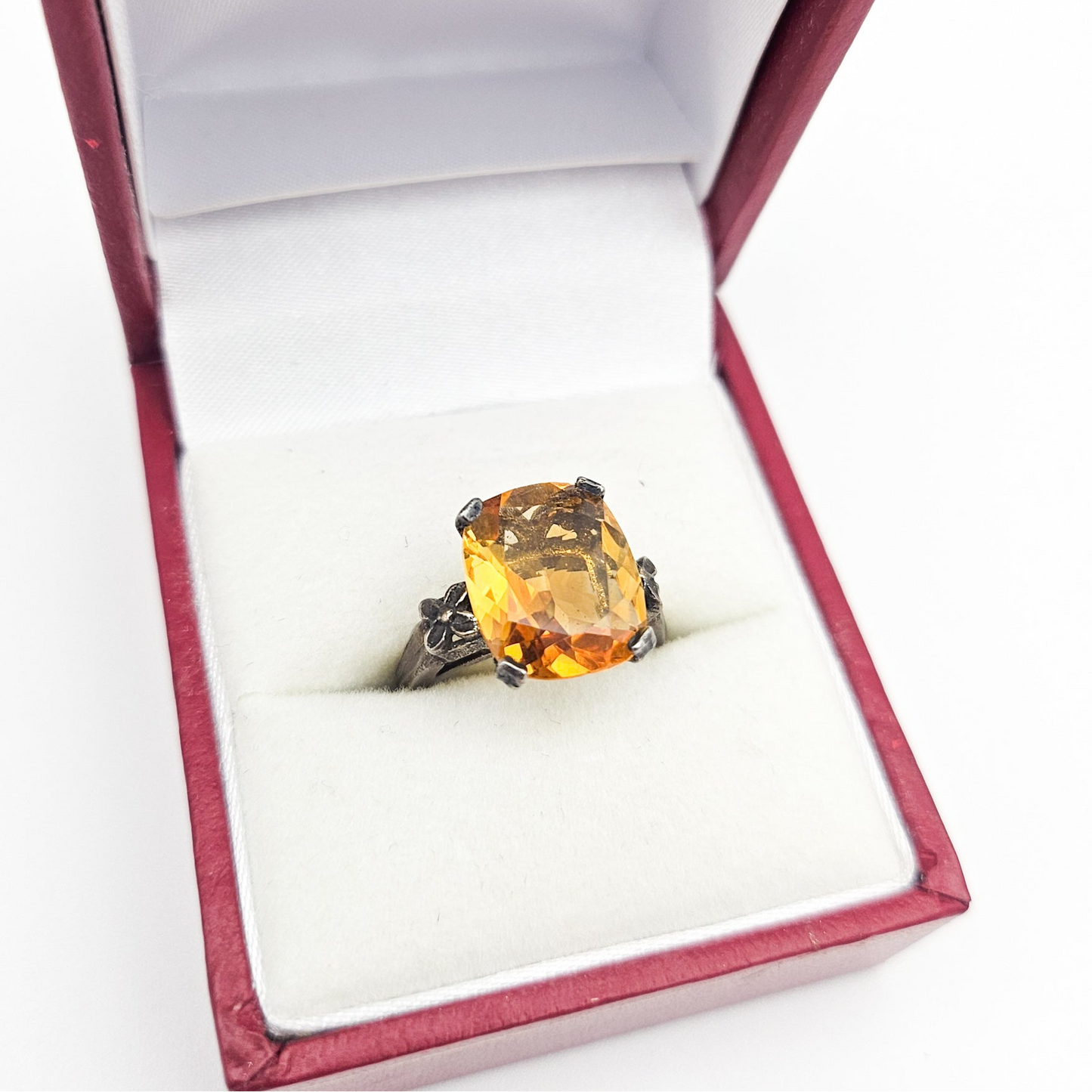Sterling Silver Citrine Statement Ring | Art Deco Revival Estate Jewelry