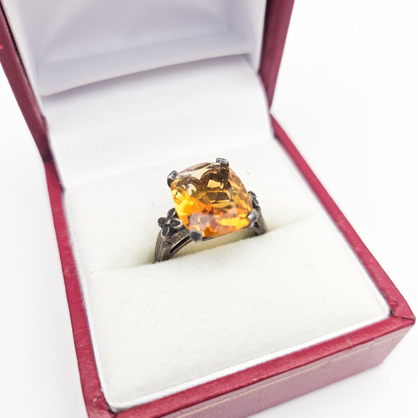 Sterling Silver Citrine Statement Ring | Art Deco Revival Estate Jewelry