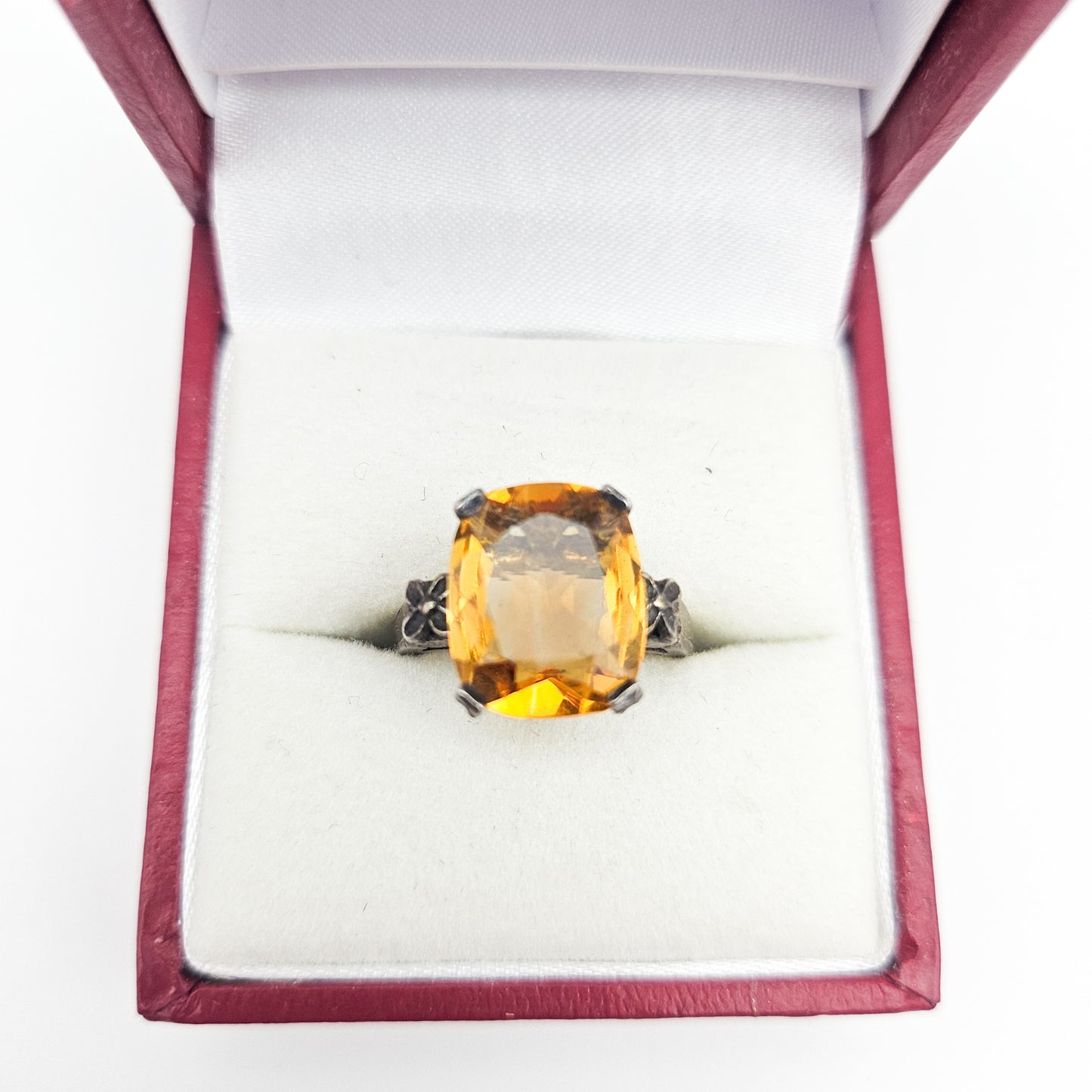 Sterling Silver Citrine Statement Ring | Art Deco Revival Estate Jewelry