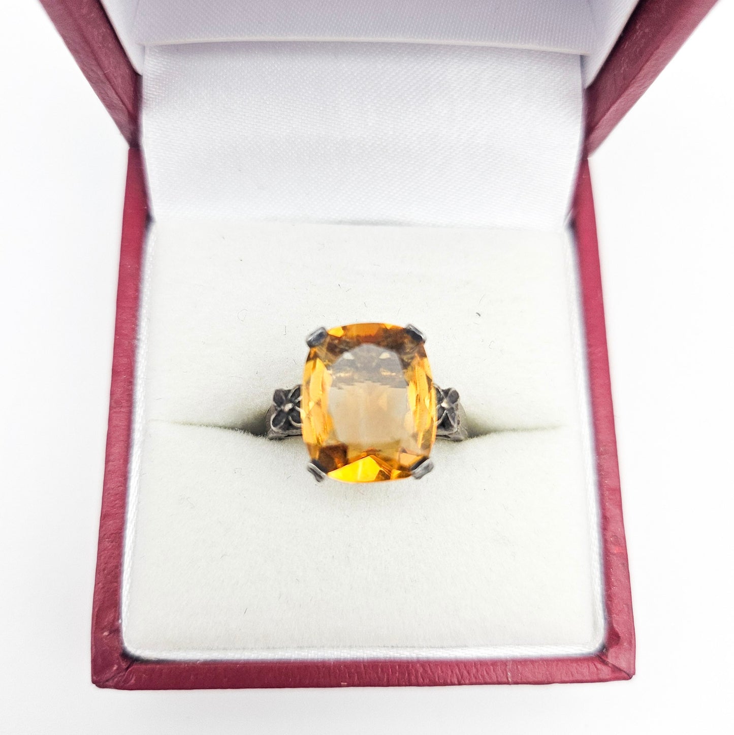 Sterling Silver Citrine Statement Ring | Art Deco Revival Estate Jewelry