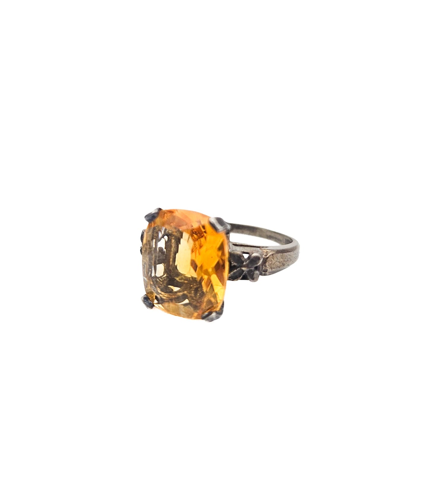 Sterling Silver Citrine Statement Ring | Art Deco Revival Estate Jewelry