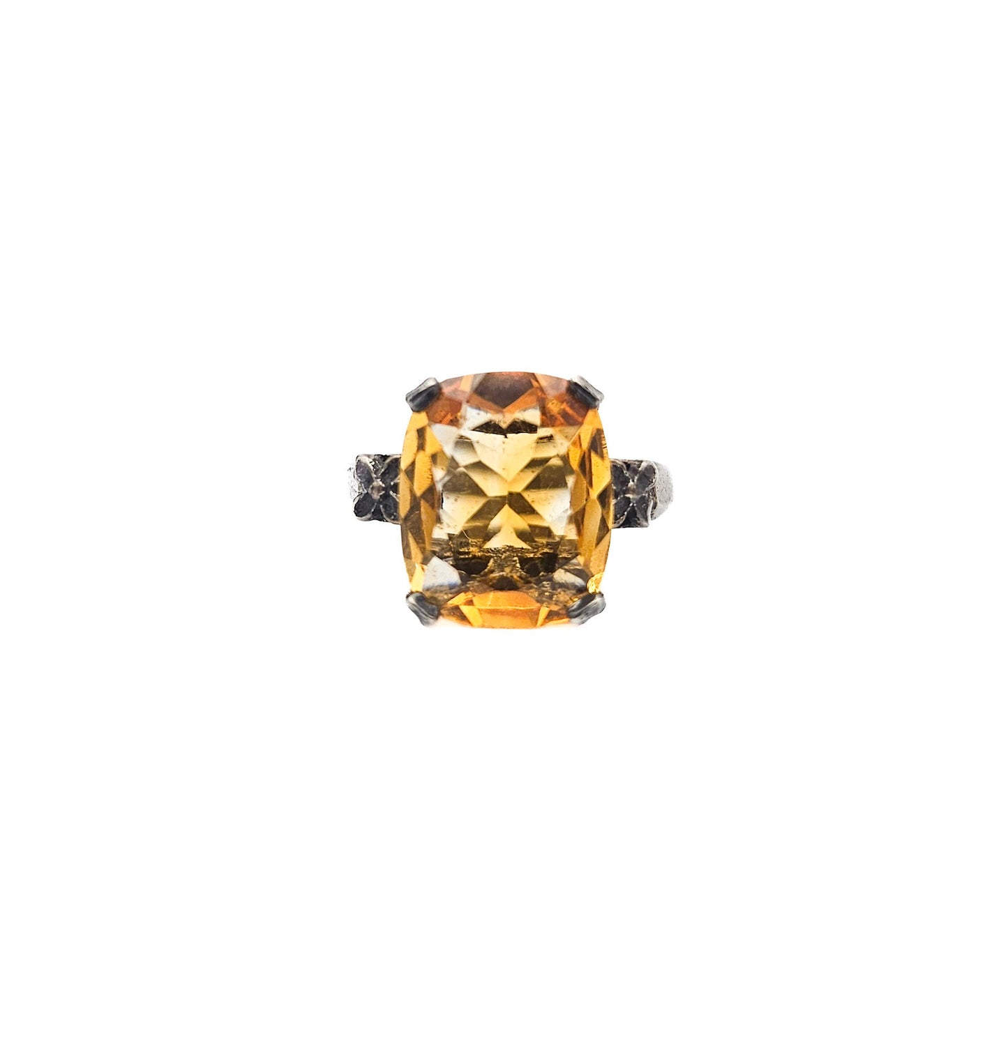 Sterling Silver Citrine Statement Ring | Art Deco Revival Estate Jewelry