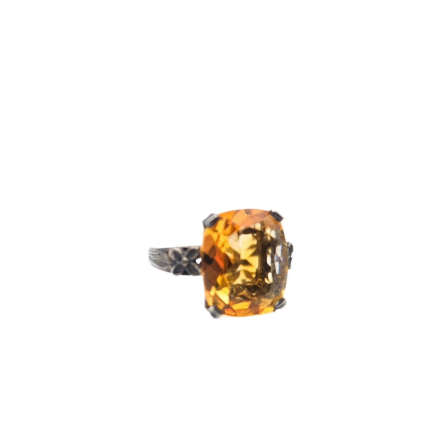 Sterling Silver Citrine Statement Ring | Art Deco Revival Estate Jewelry
