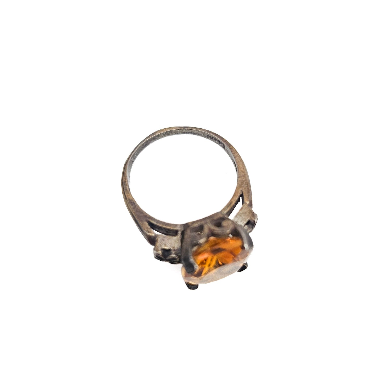 Sterling Silver Citrine Statement Ring | Art Deco Revival Estate Jewelry