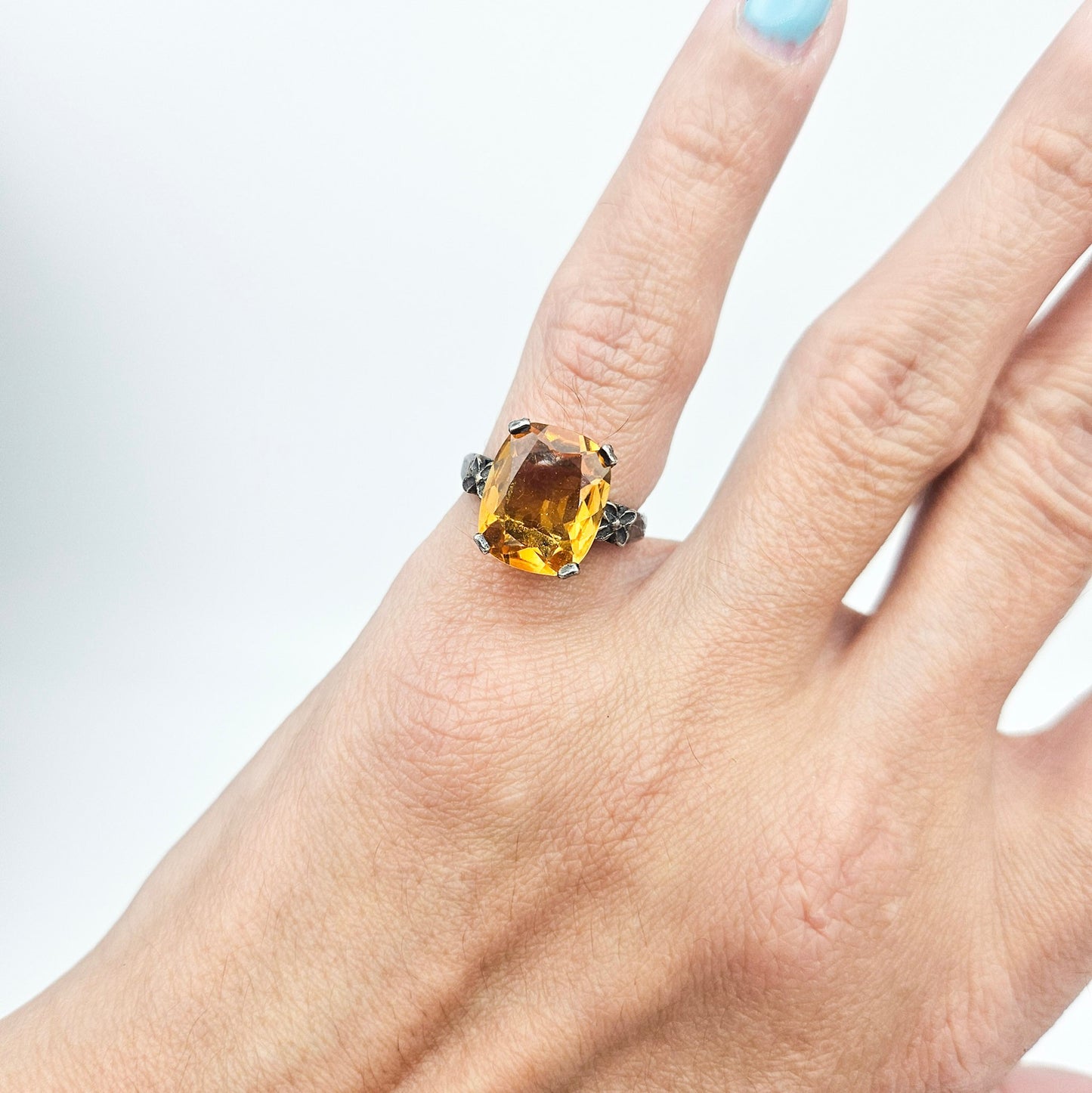 Sterling Silver Citrine Statement Ring | Art Deco Revival Estate Jewelry