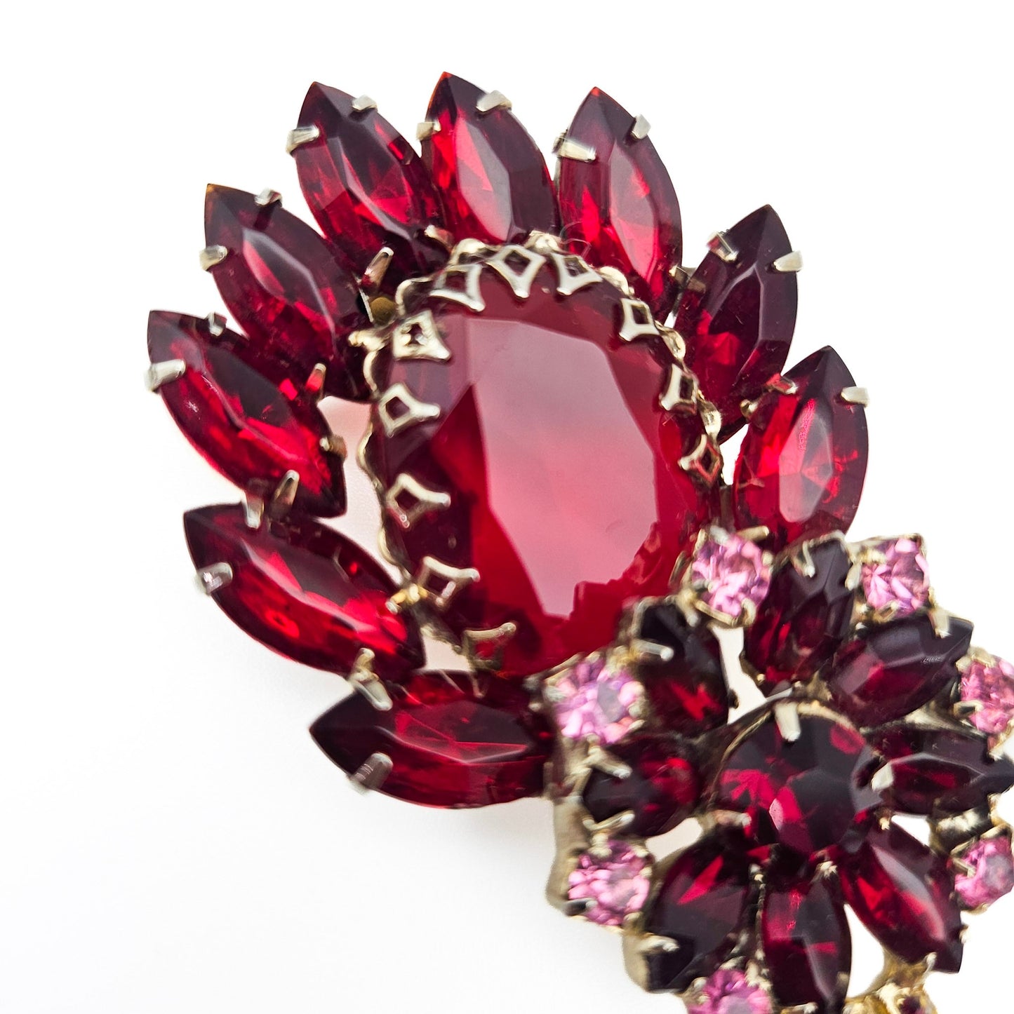 Large Red Rhinestone Brooch | Mid-Century Old Hollywood Statement Pin