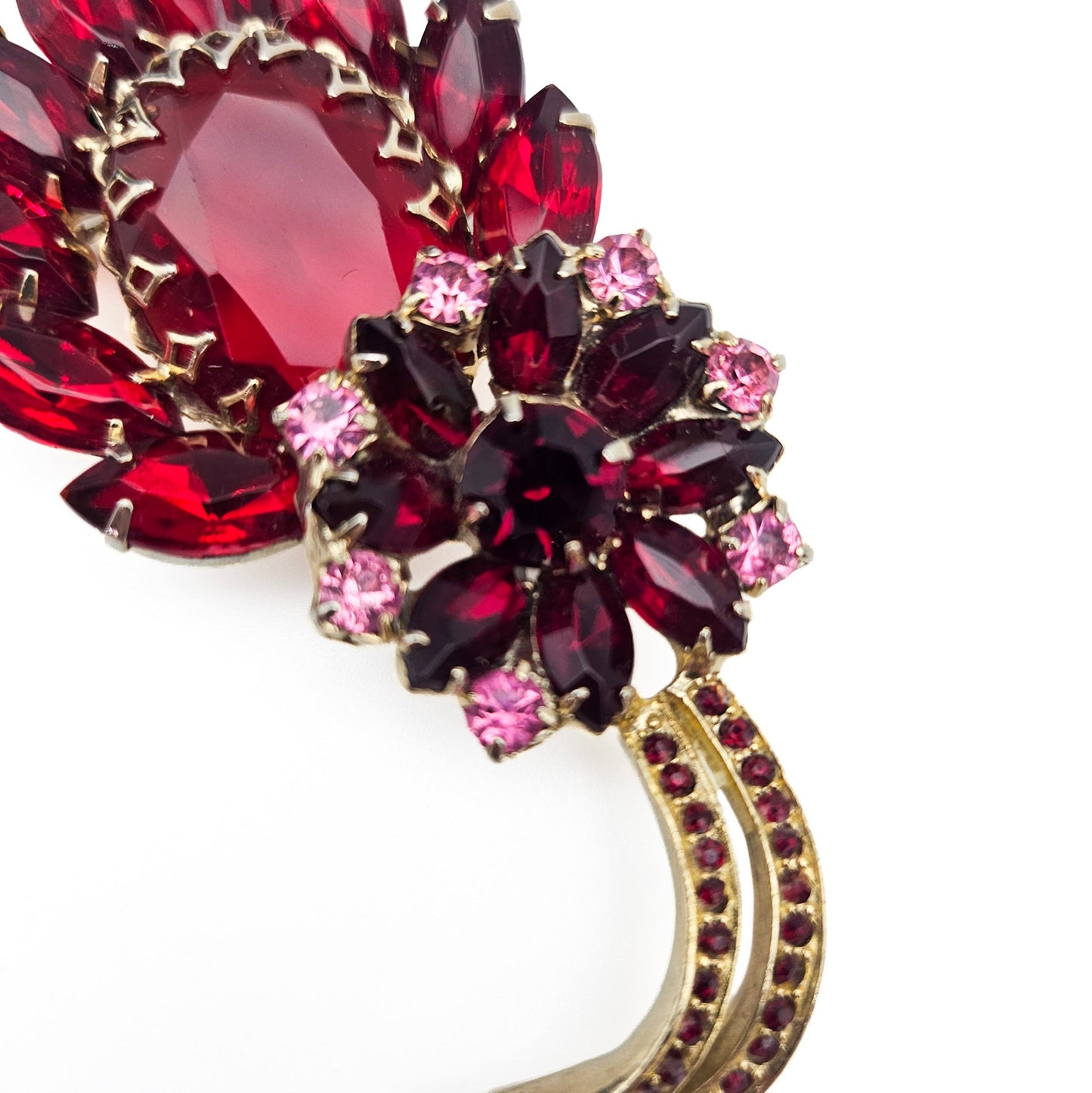Large Red Rhinestone Brooch | Mid-Century Old Hollywood Statement Pin