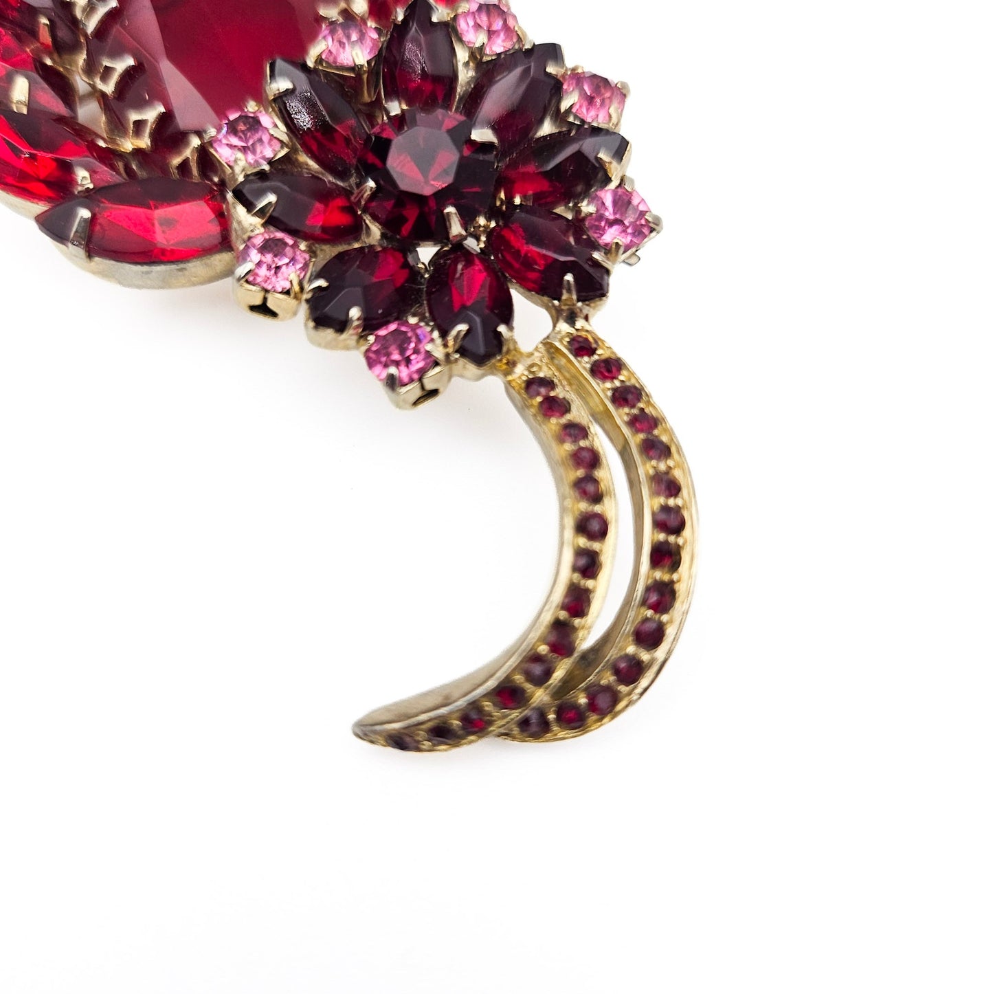 Large Red Rhinestone Brooch | Mid-Century Old Hollywood Statement Pin