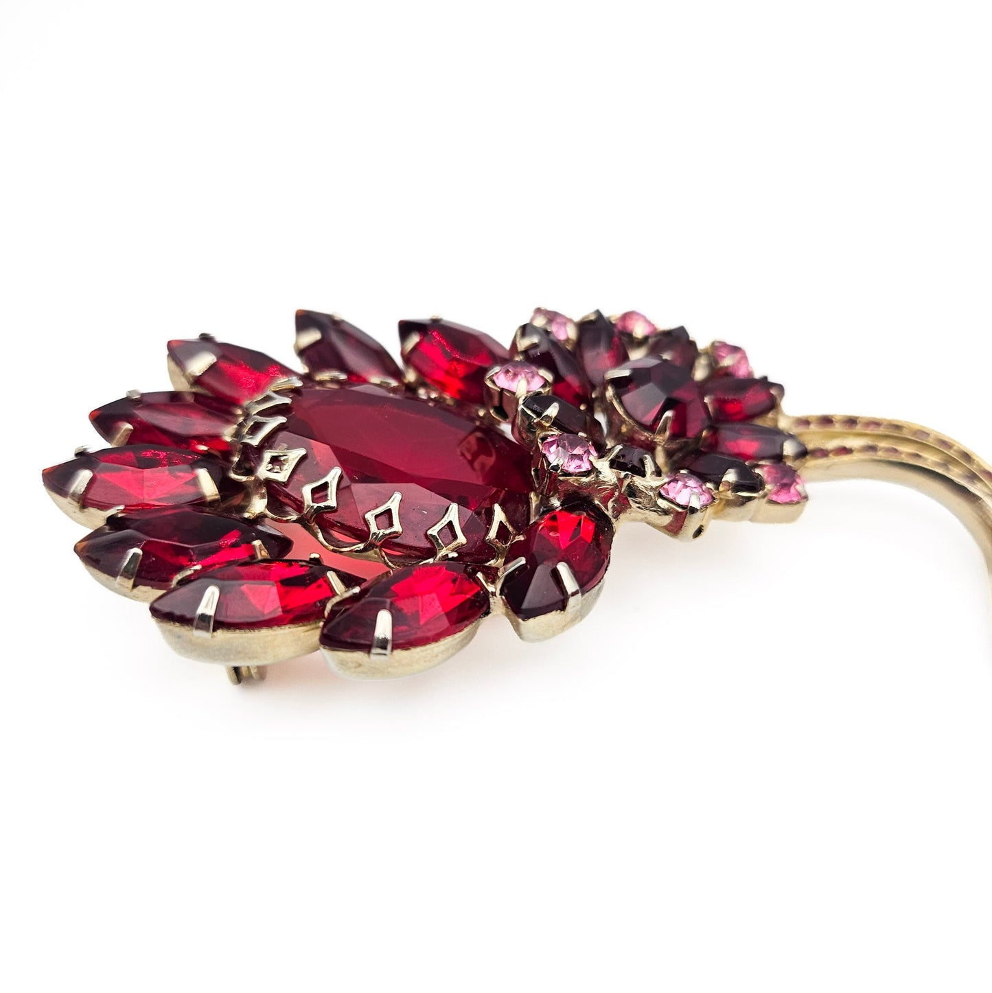 Large Red Rhinestone Brooch | Mid-Century Old Hollywood Statement Pin