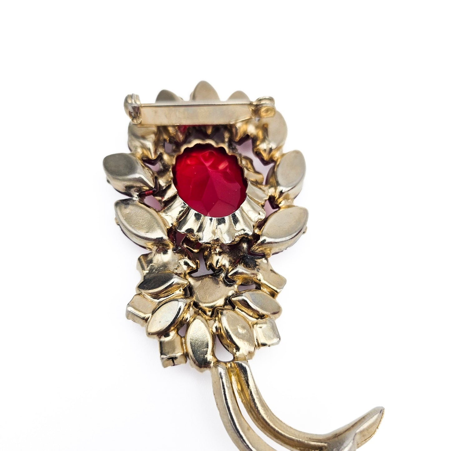 Large Red Rhinestone Brooch | Mid-Century Old Hollywood Statement Pin