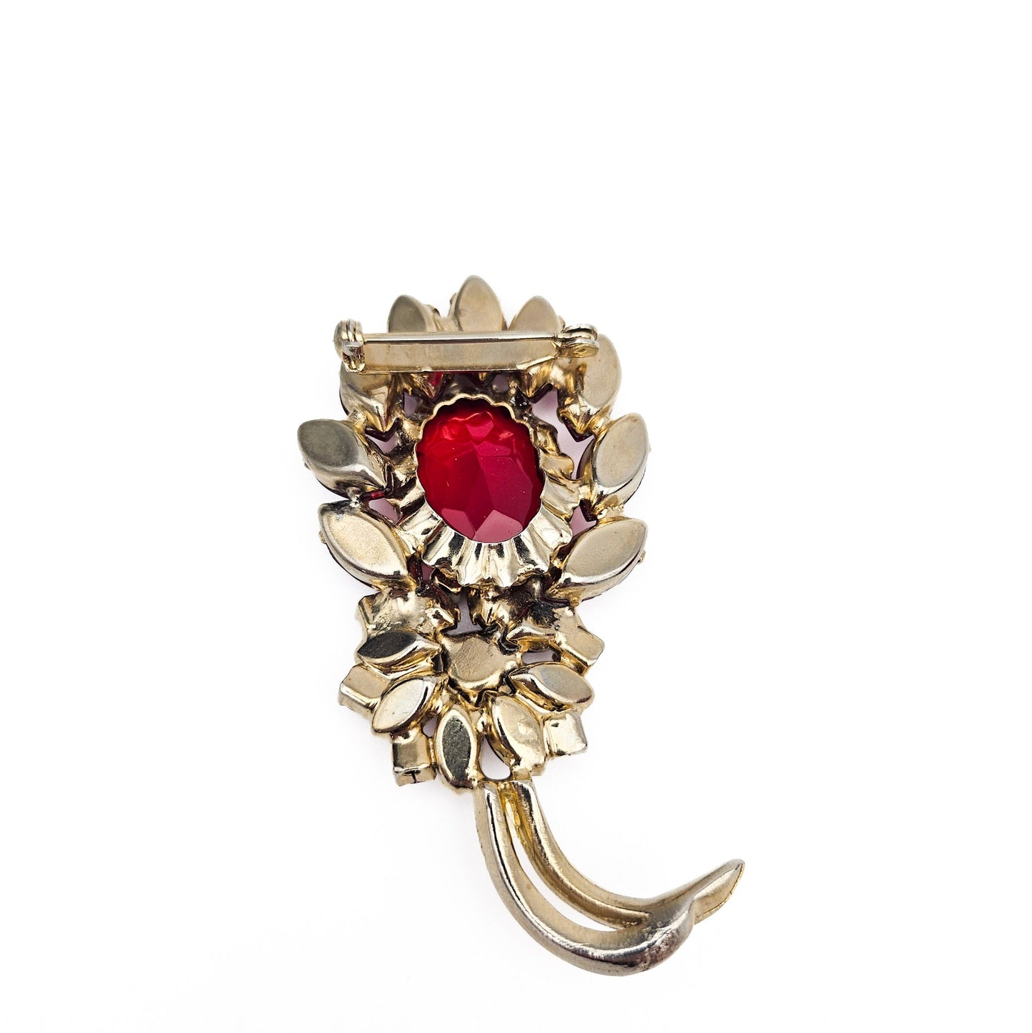 Large Red Rhinestone Brooch | Mid-Century Old Hollywood Statement Pin