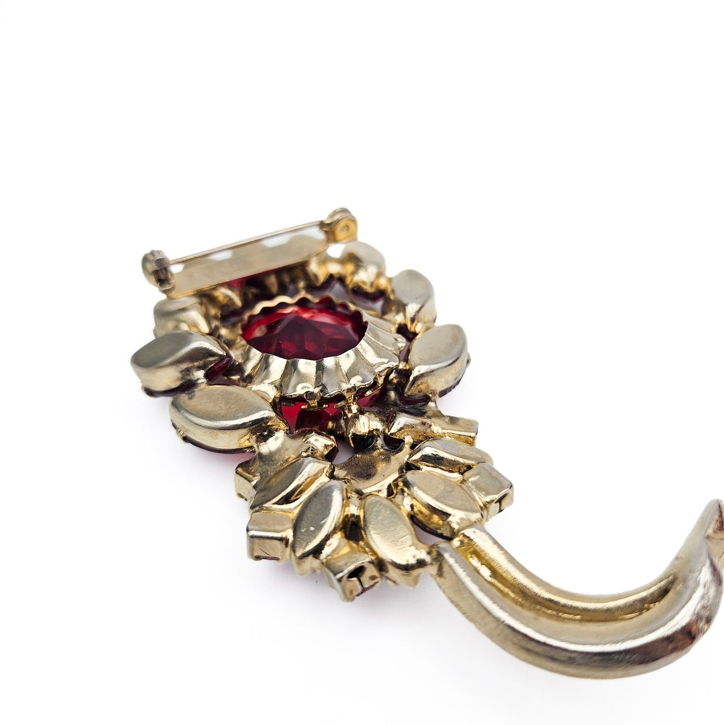 Large Red Rhinestone Brooch | Mid-Century Old Hollywood Statement Pin