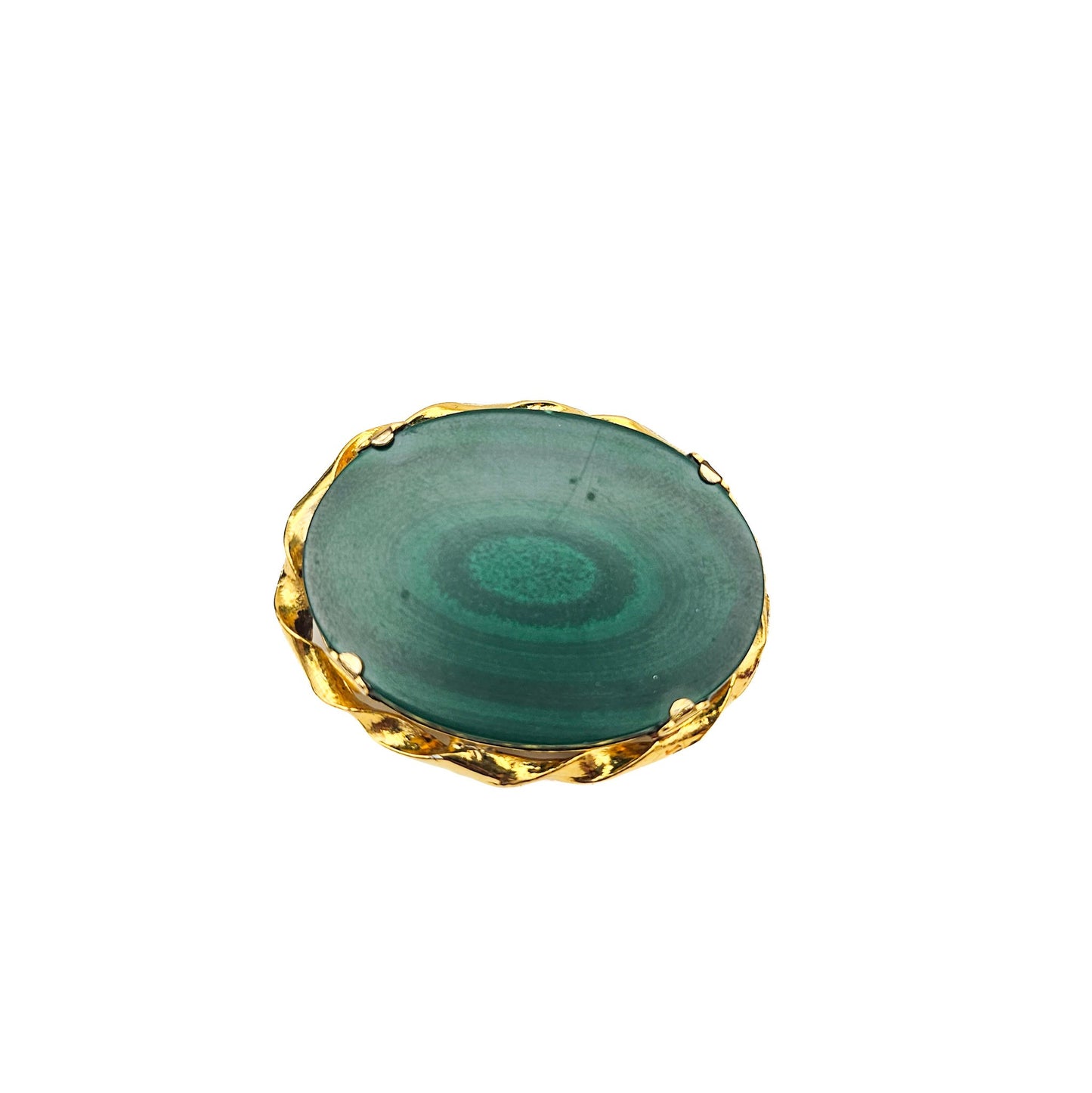 Large Oval Malachite Stone Brooch | Vintage Gold-Tone Estate Pin