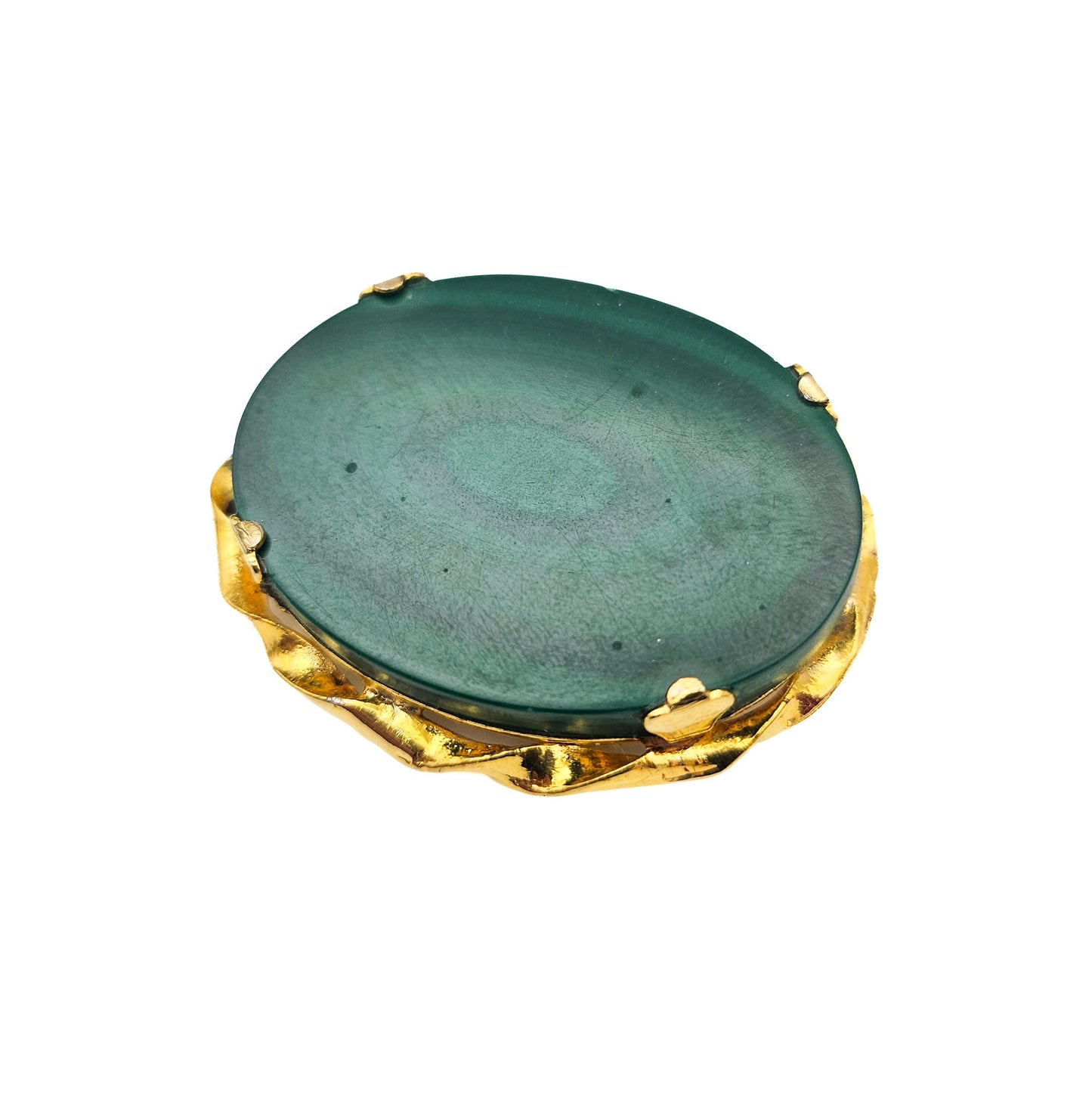 Large Oval Malachite Stone Brooch | Vintage Gold-Tone Estate Pin
